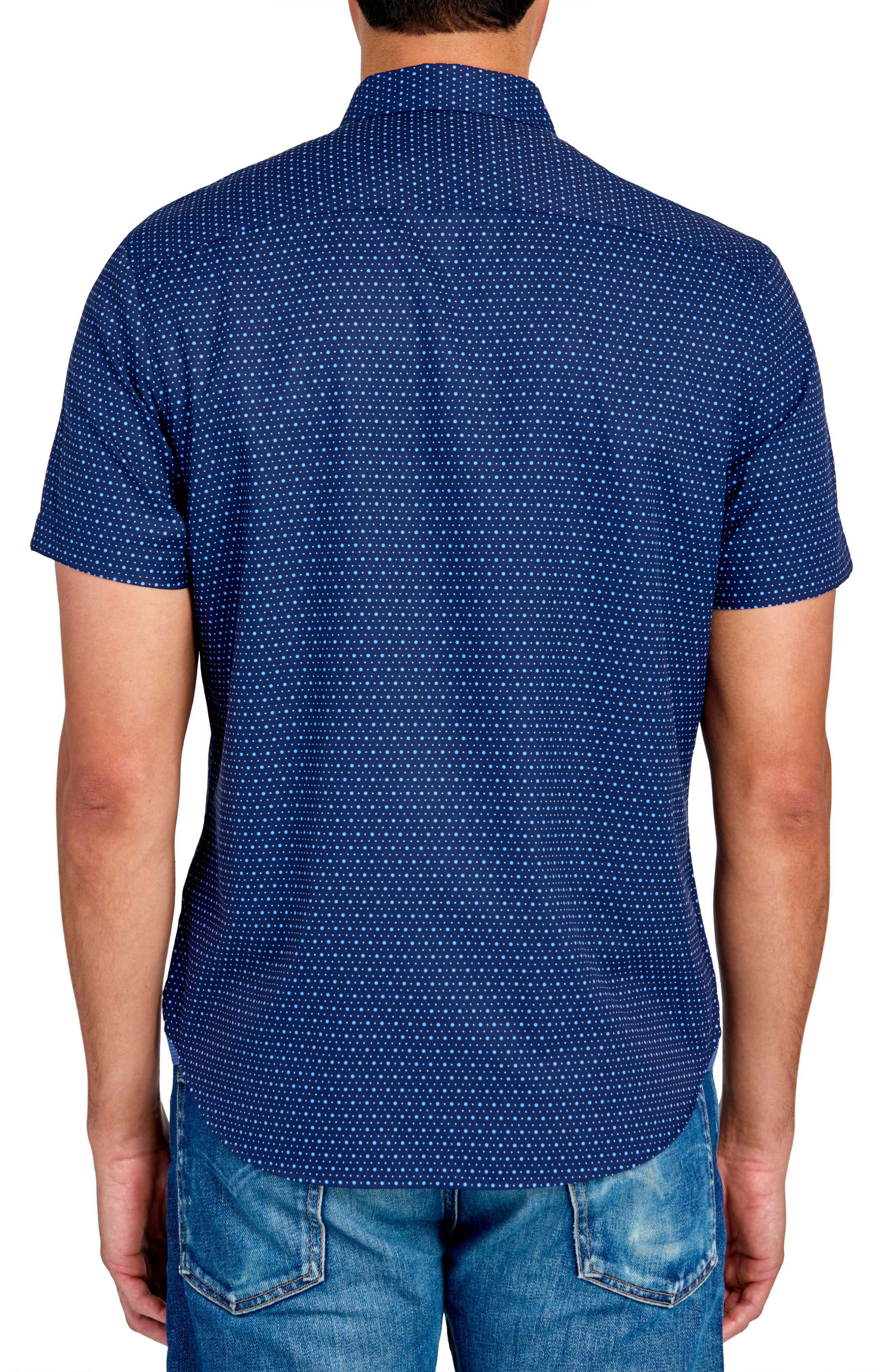 CONSTRUCT Slim Fit Microdot Short Sleeve 4-Way Stretch Performance Button-Down Shirt