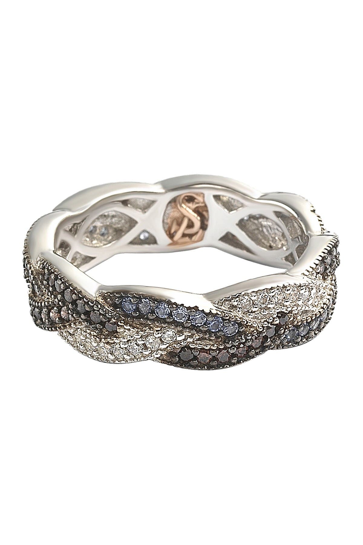 SUZY LEVIAN Sterling Silver Pave Sapphire & CZ Scalloped Band Ring