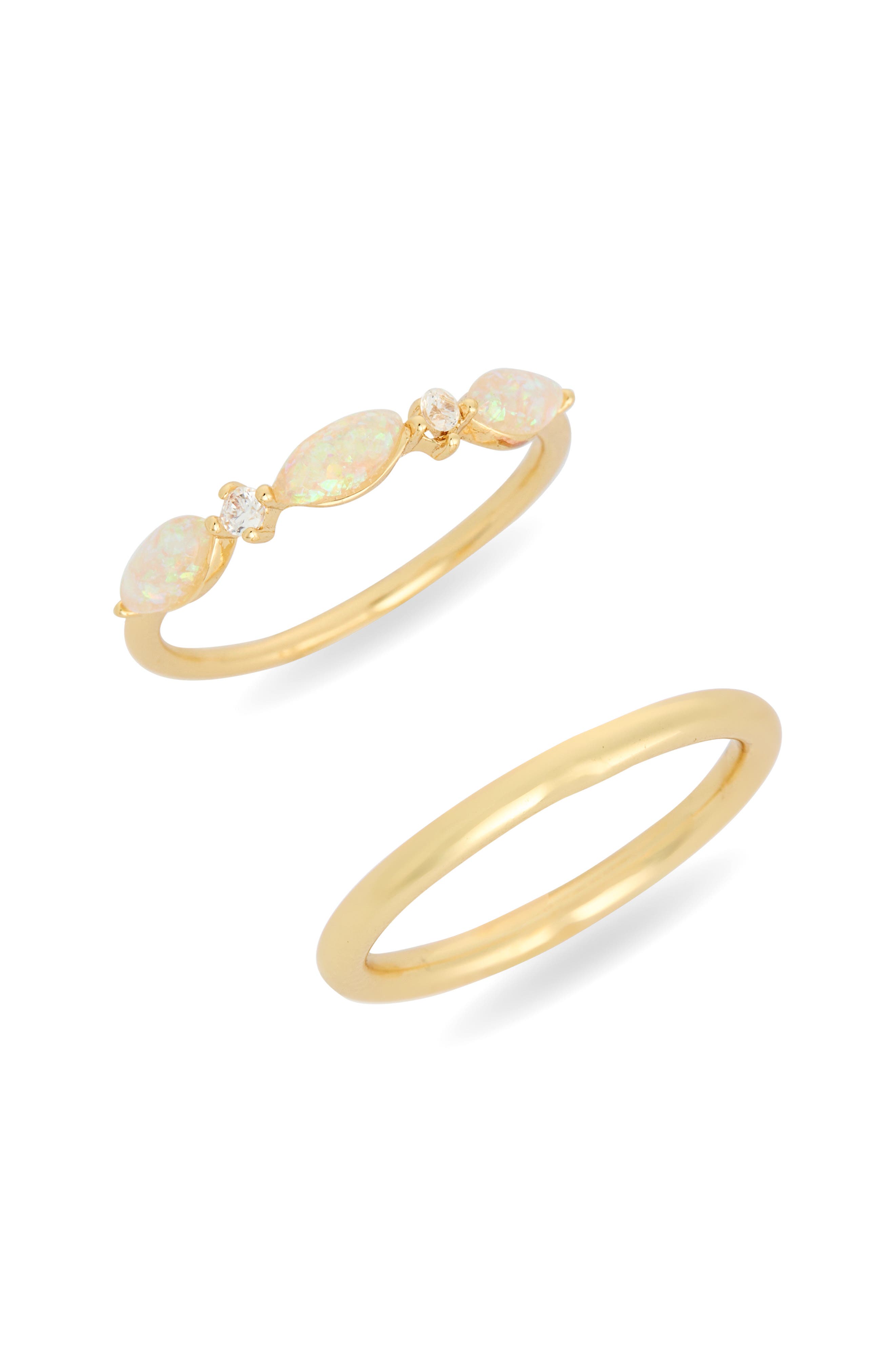 Leith Set of 2 Simulated Opal & Cubic Zirconia Stackable Band Rings
