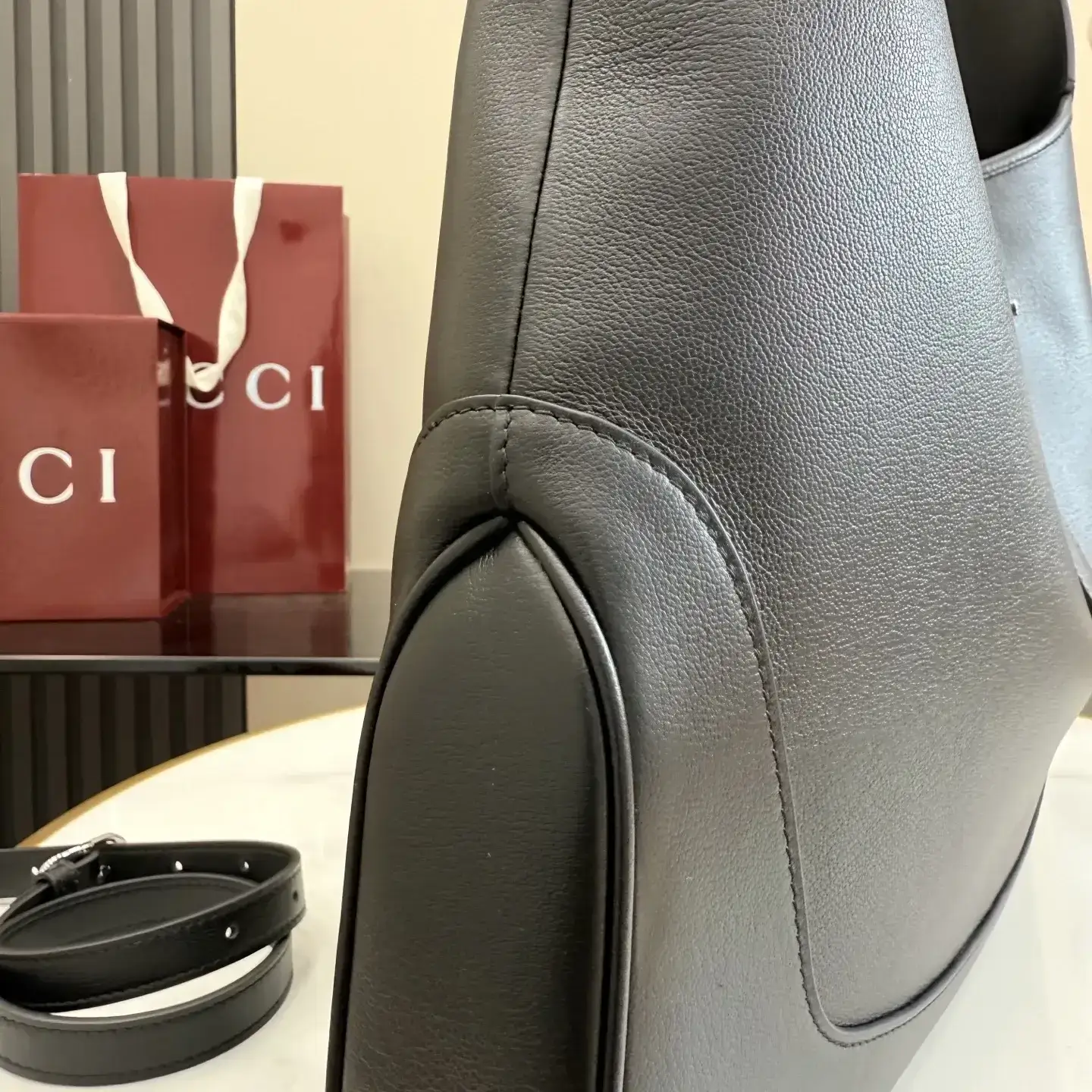 Gucci Jackie Black Grained Leather Shoulder Bag product photo from LabelPicks