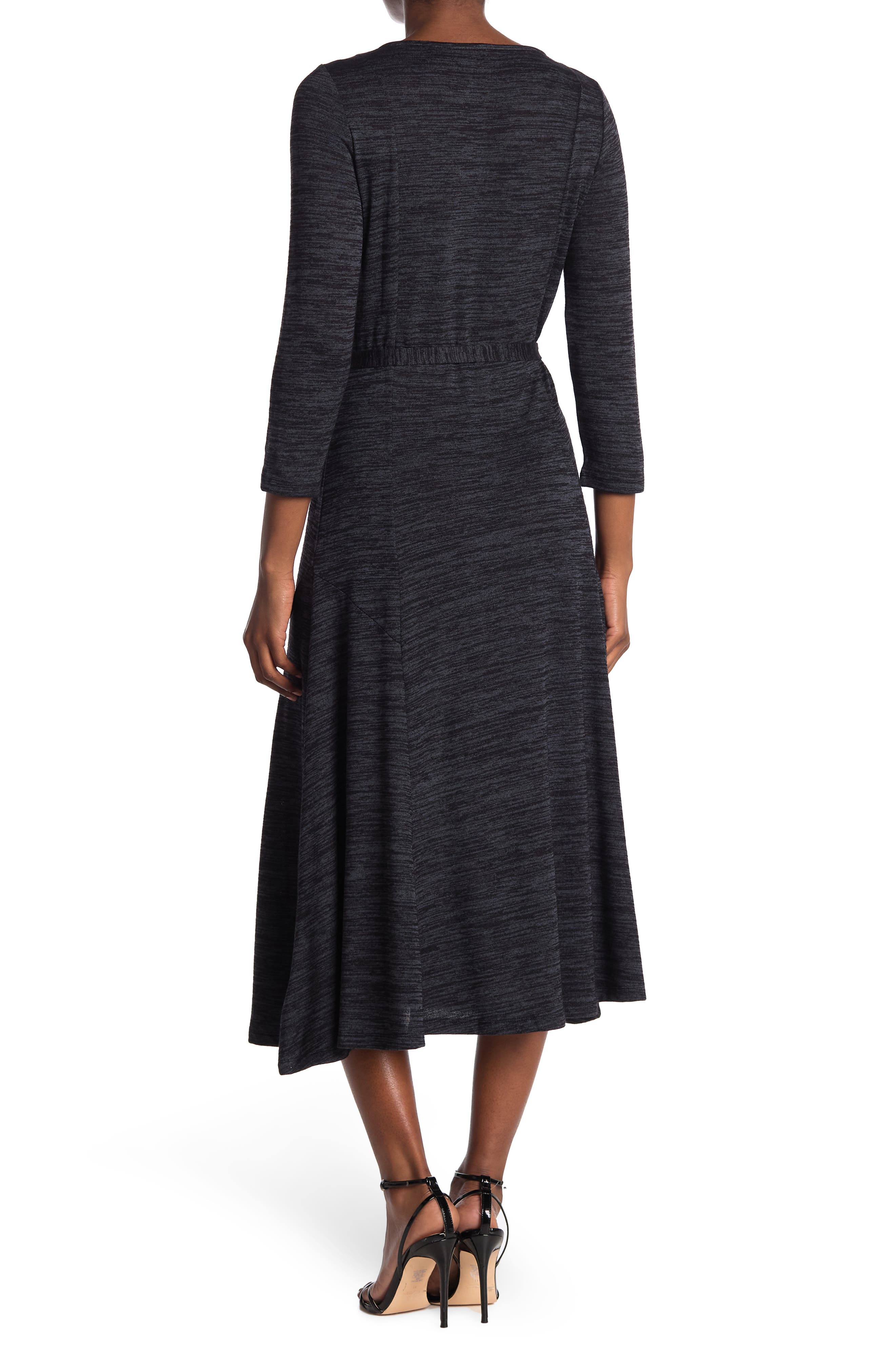Nina Leonard Sylvia 3/4 Sleeve A-Line Midi Dress