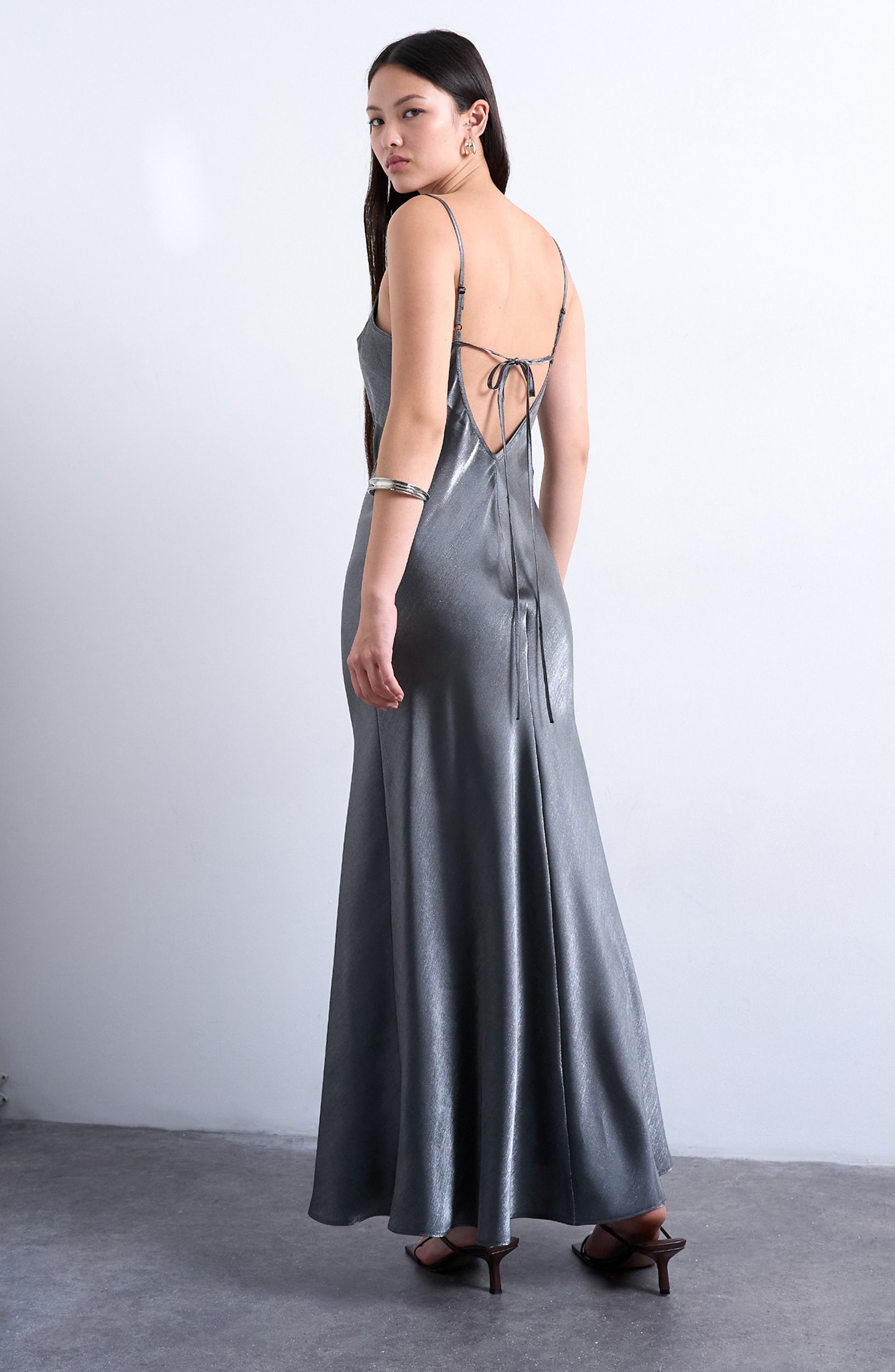 Topshop Metallic Tie Back Maxi Dress