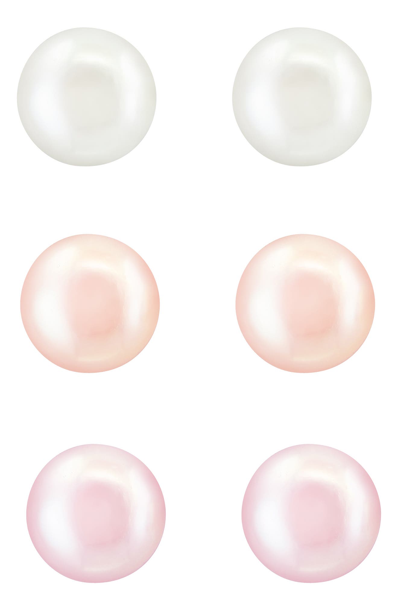 EFFY Set of 3 Sterling Silver 8mm Multicolor Freshwater Pearl Stud Earrings