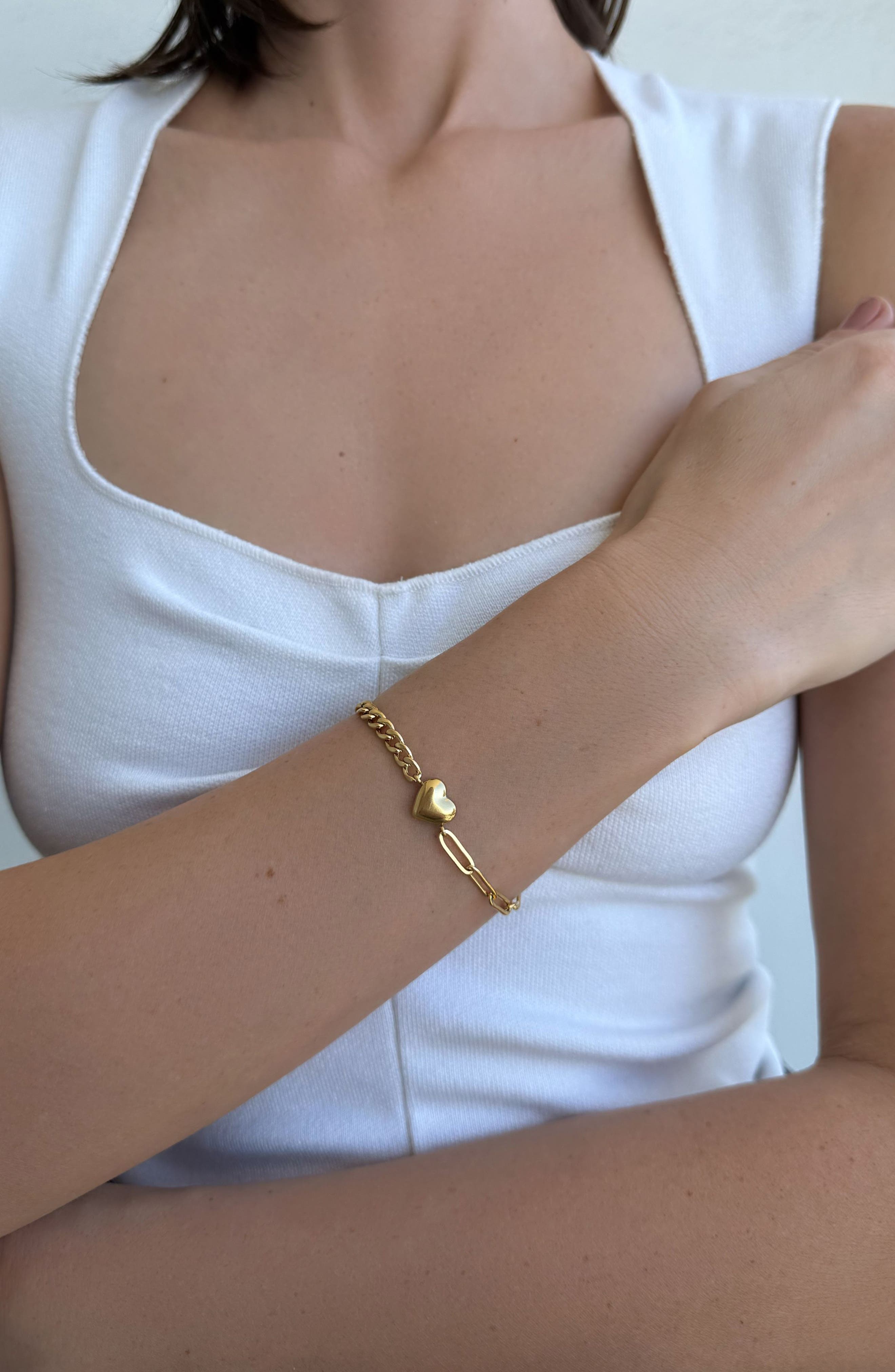 Adornia 18K Gold Plated Heart Mixed Link Bracelet