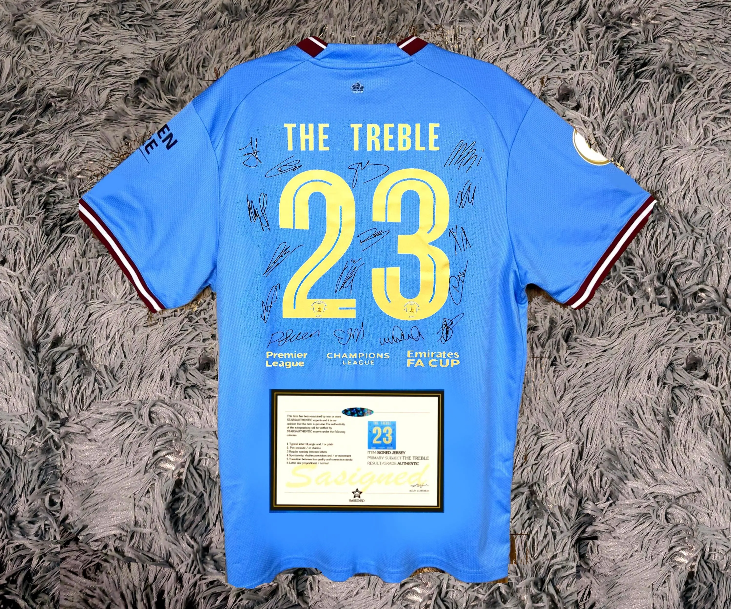 Man City TREBLE 2022/23 SIGNED Jersey: Full Team Squad Autographs - COA - 2022