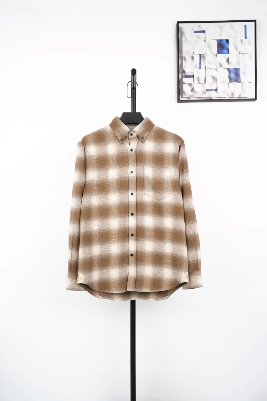 Loro Piana Brown Beige Gradient Plaid Flannel Shirt product photo from LabelPicks
