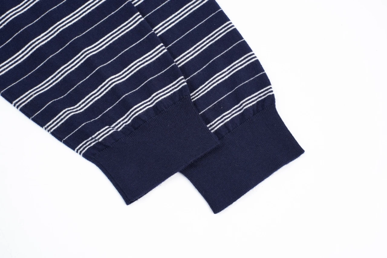 Miu Miu Navy Stripe Logo Intarsia Long Sleeve Polo Shirt product photo from LabelPicks