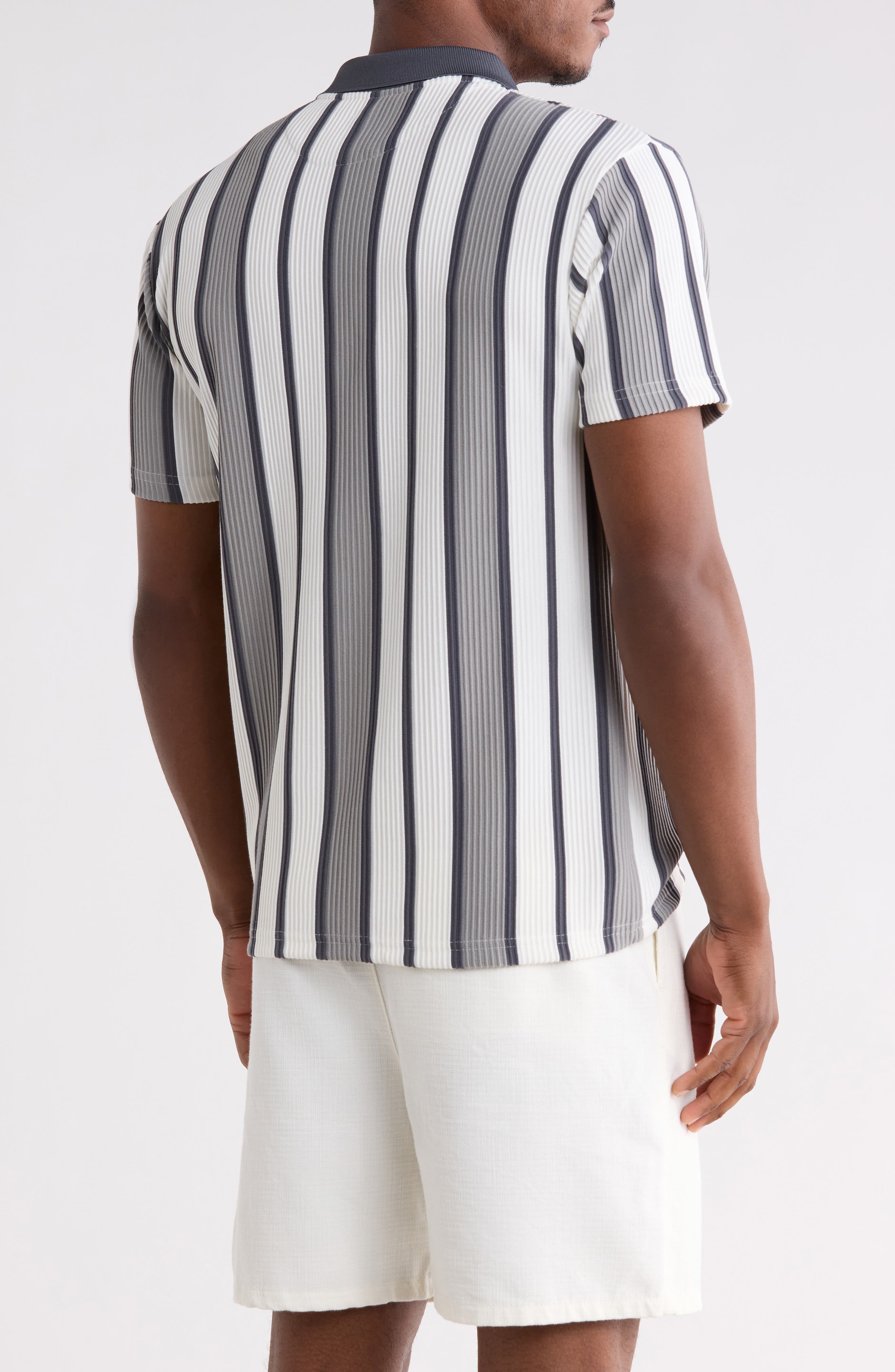 DENIM AND FLOWER Vertical Stripe Quarter Zip Knit Polo