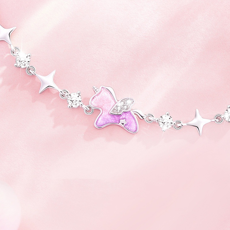 925 sterling silver star wish resin unicorn bracelet for women, niche luxury, girly style, enamel resin bracelet, trendy bracelet