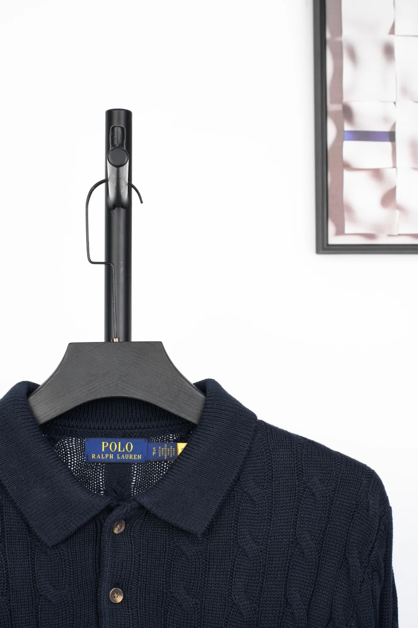 Ralph Lauren Navy Pony Embroidered Cable Knit Long Sleeve Polo Sweater product photo from LabelPicks