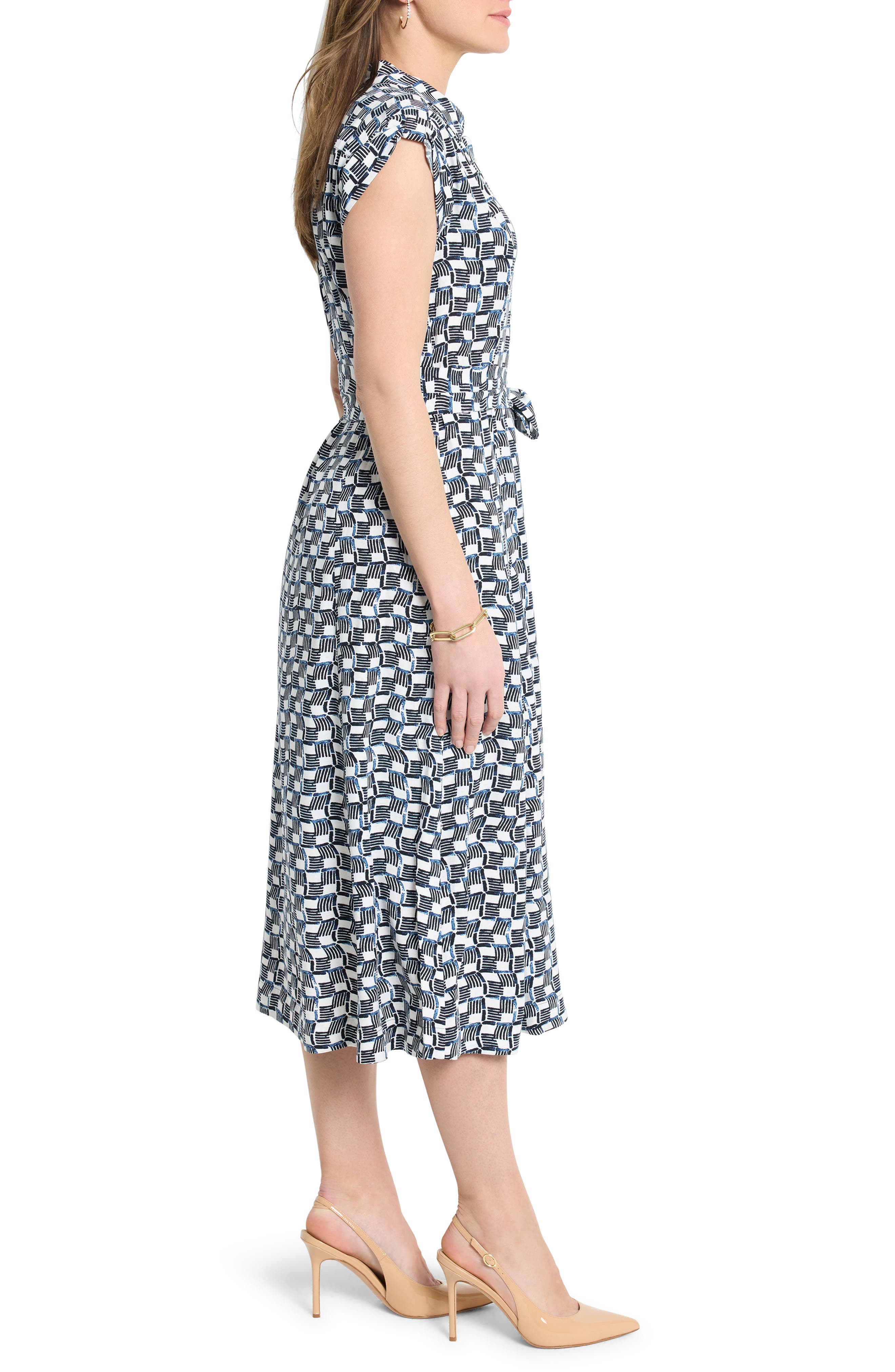 NIC+ZOE Sonni Basket Weave Print Belted Midi Shirtdress