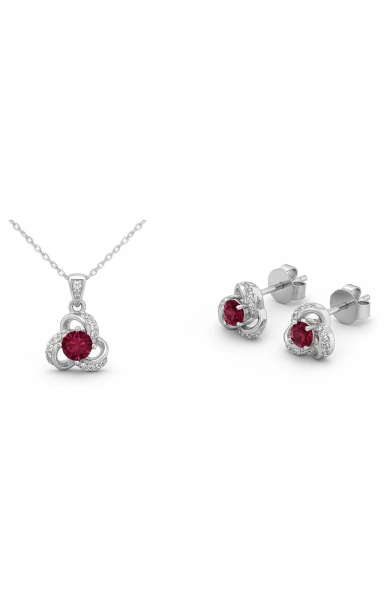BEST SILVER Cubic Zirconia Stud Earring & Pendant Necklace Set