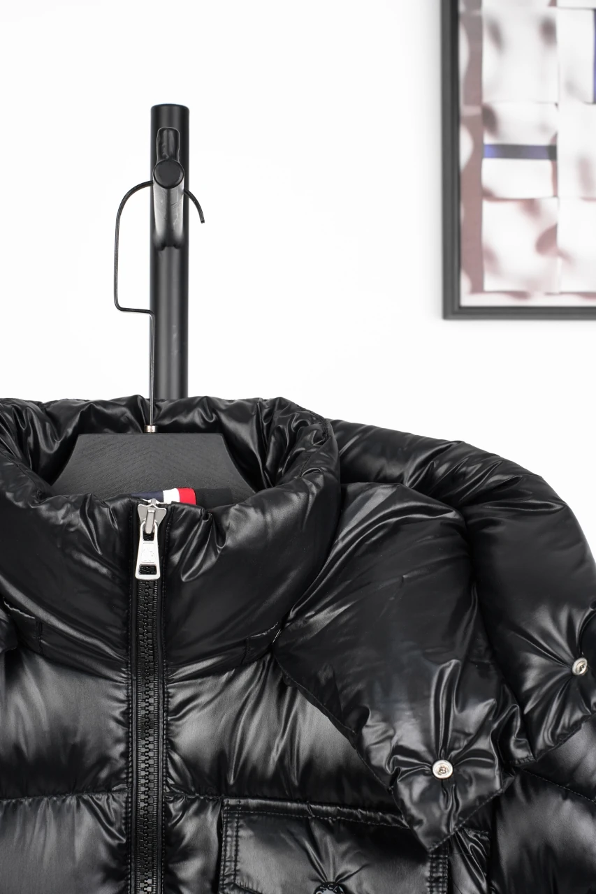 Moncler Black Glossy Down Jacket with Stripe Detail product photo from LabelPicks