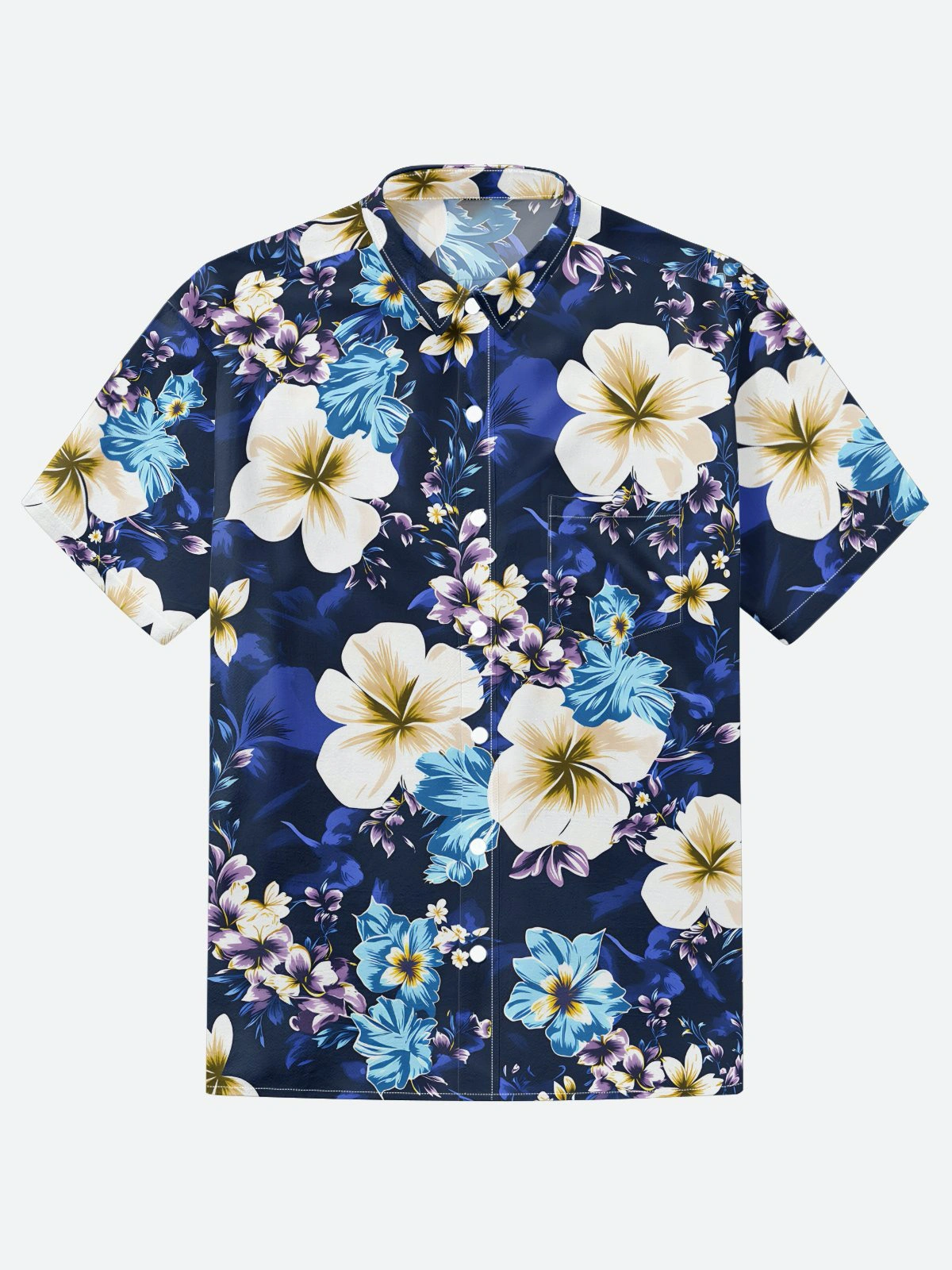 Moisture-wicking Tropical Floral Chest Pocket Hawaiian Shirt