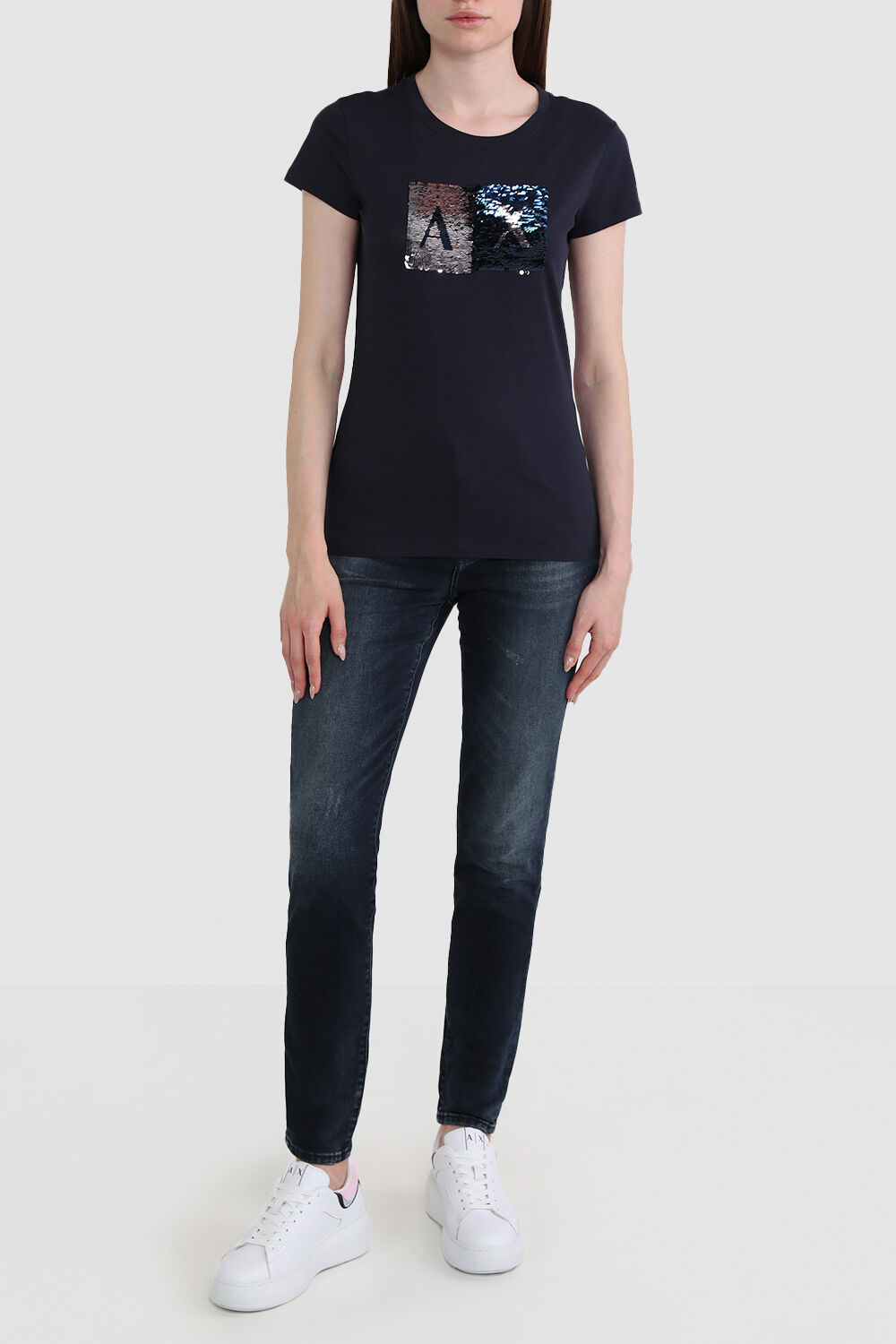 ARMANI EXCHANGE חולצת טי מכותנה עם פייטים