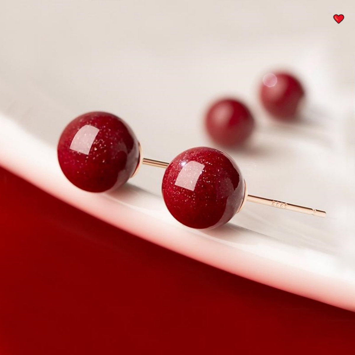 999 pure silver cinnabar red bean earrings for women, light luxury, retro, new Chinese style, red zodiac year earrings, silver needle earrings