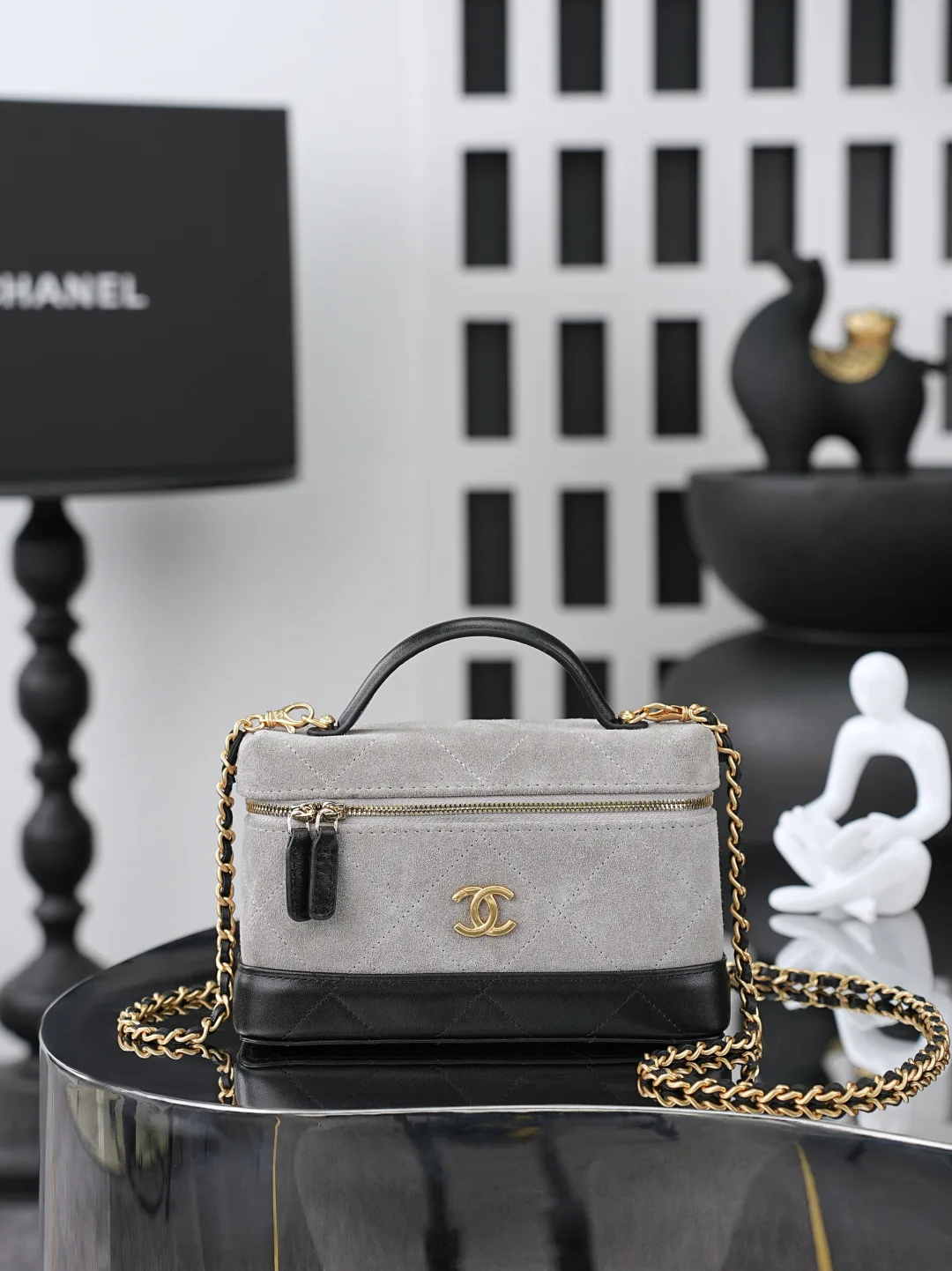Chanel Grey Quilted Leather Top Handle Bag product photo from LabelPicks