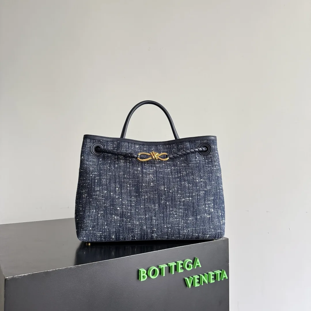 Bottega Veneta Andiamo Blue Intrecciato Woven Leather Top Handle Bag product photo from LabelPicks