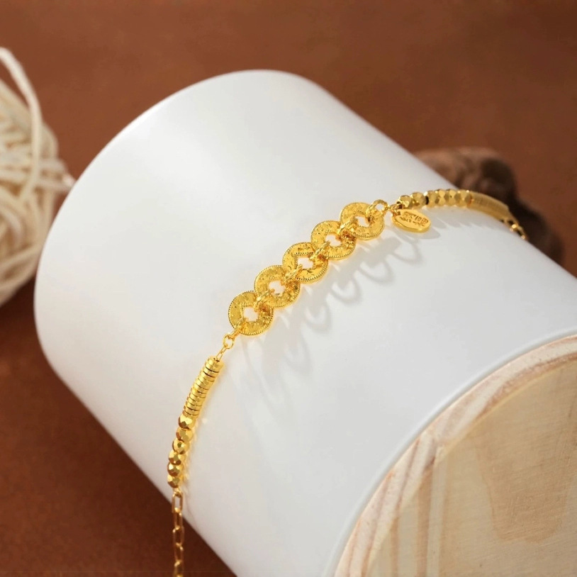 Broken ice copper coin bracelet, featuring the Five Emperors coins, for women, made of S925 sterling silver with 24k gold plating, in a new Chinese style