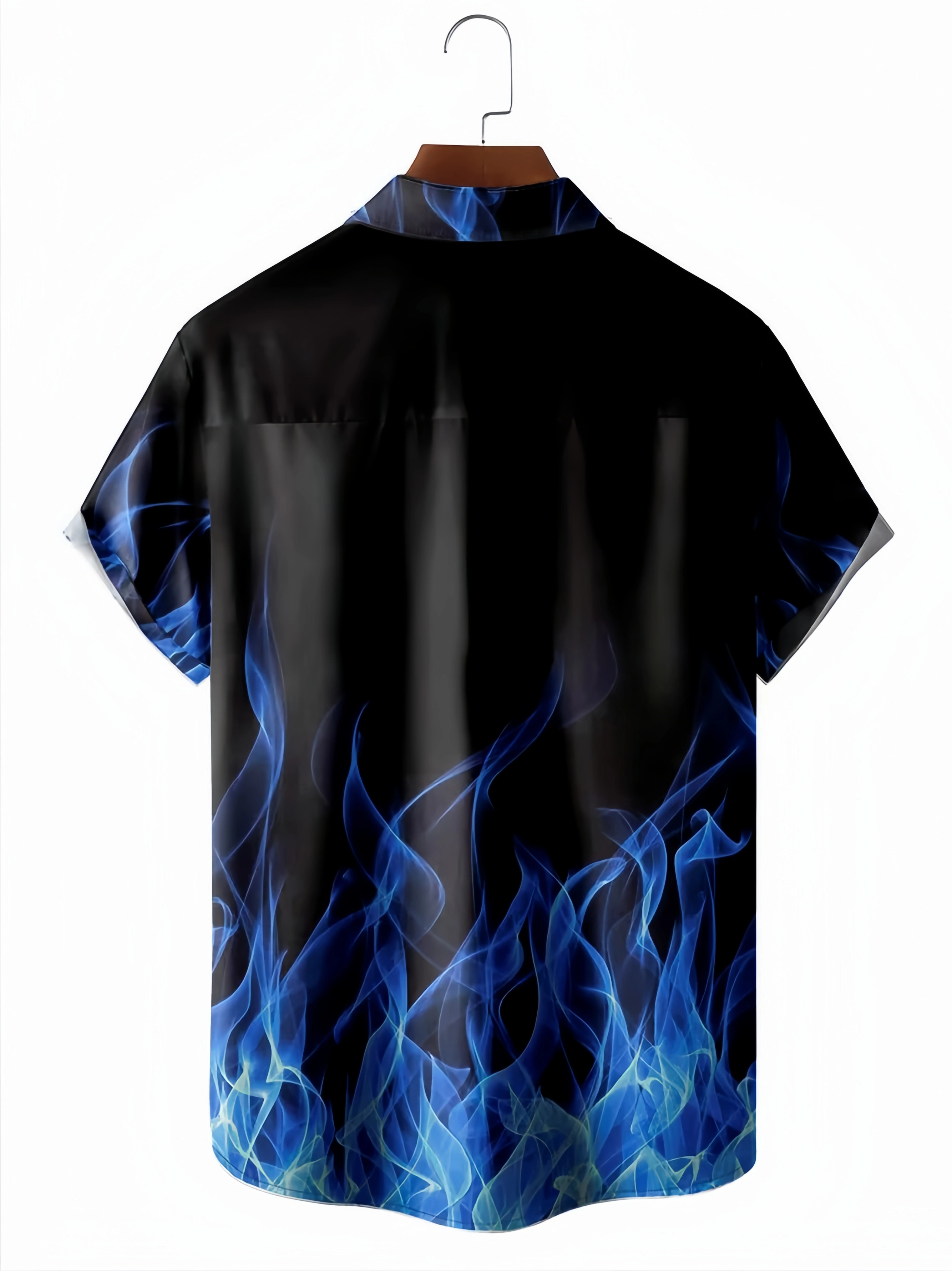 Men's Halloween Fire Print Anti-Wrinkle Moisture Wicking Fabric Fashion Hawaiian Lapel Short Sleeve Shirt