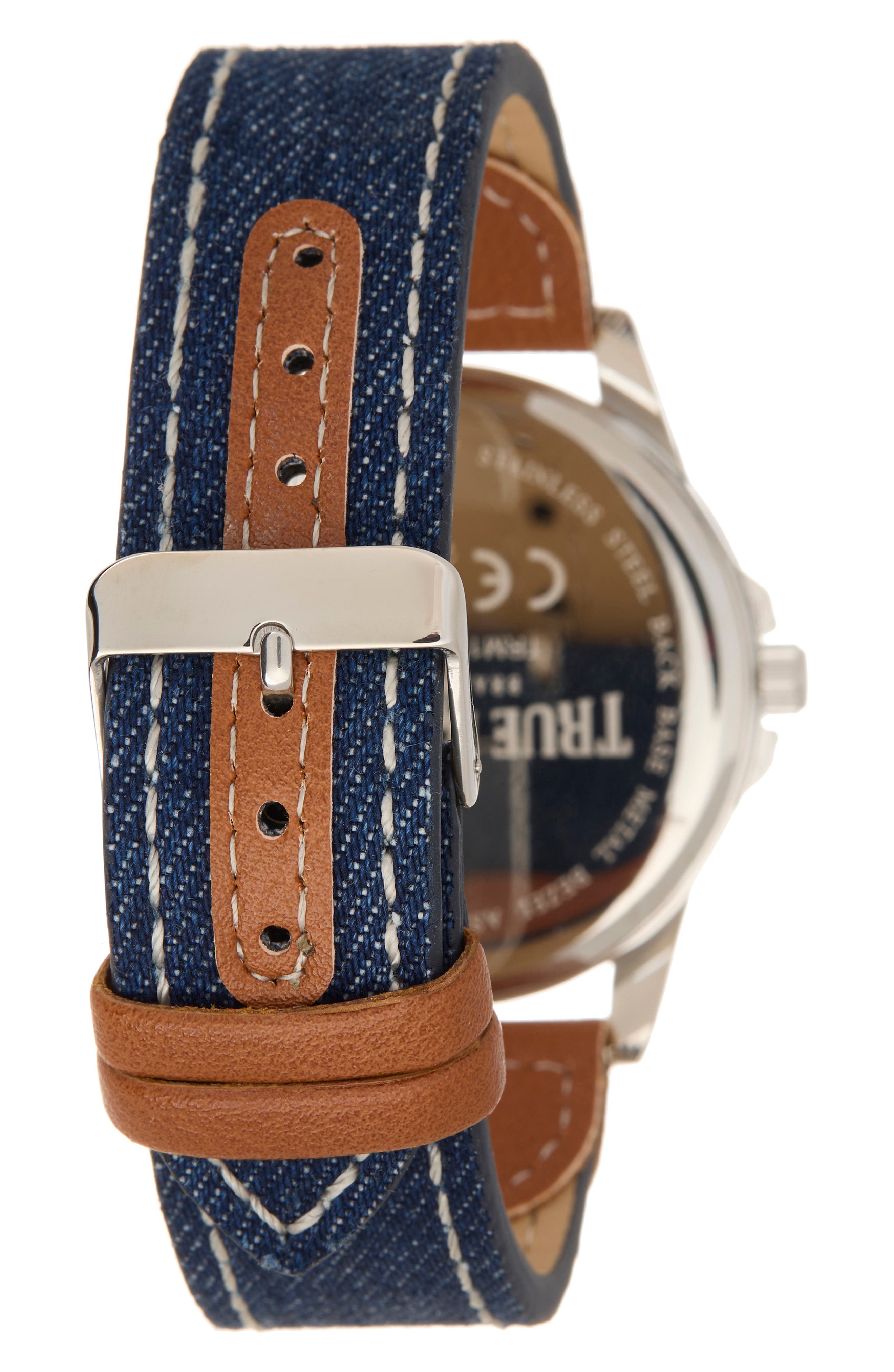 True Religion Buddha Denim & Faux Leather Strap Watch, 43.1mnm & Assorted Bracelets Set