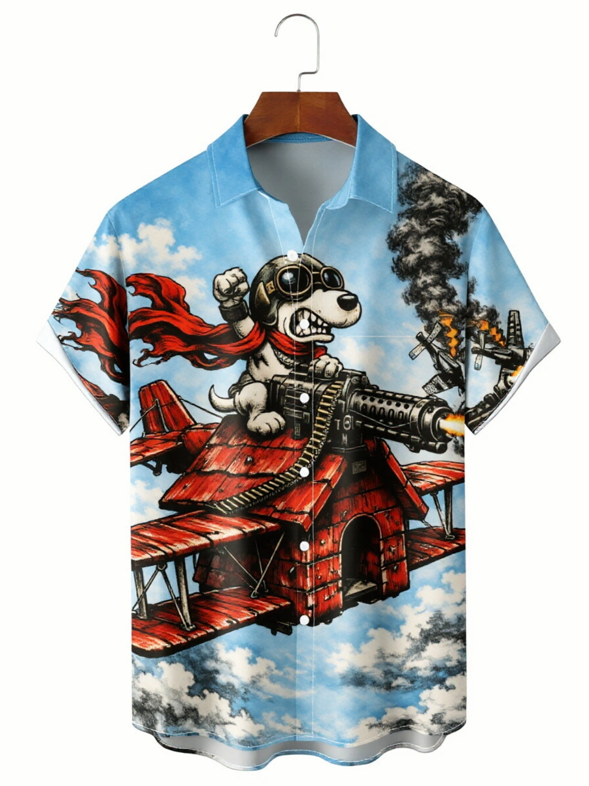 Men's printed shirts Abstract Airplane Dog Pattern  Holiday Hawaiian Shirt