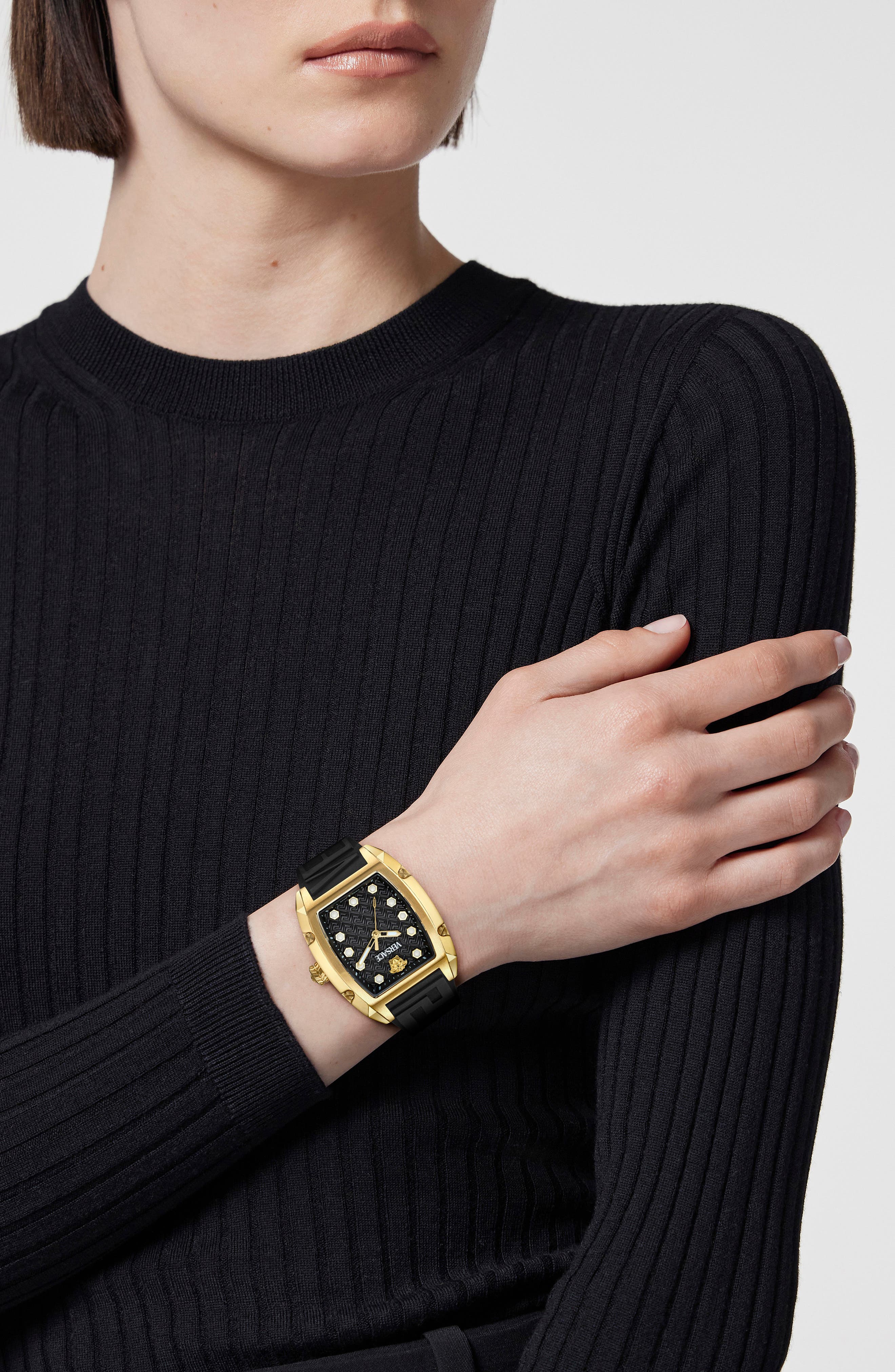 Versace Dominus Silicone Strap Watch, 44mm x 36mm