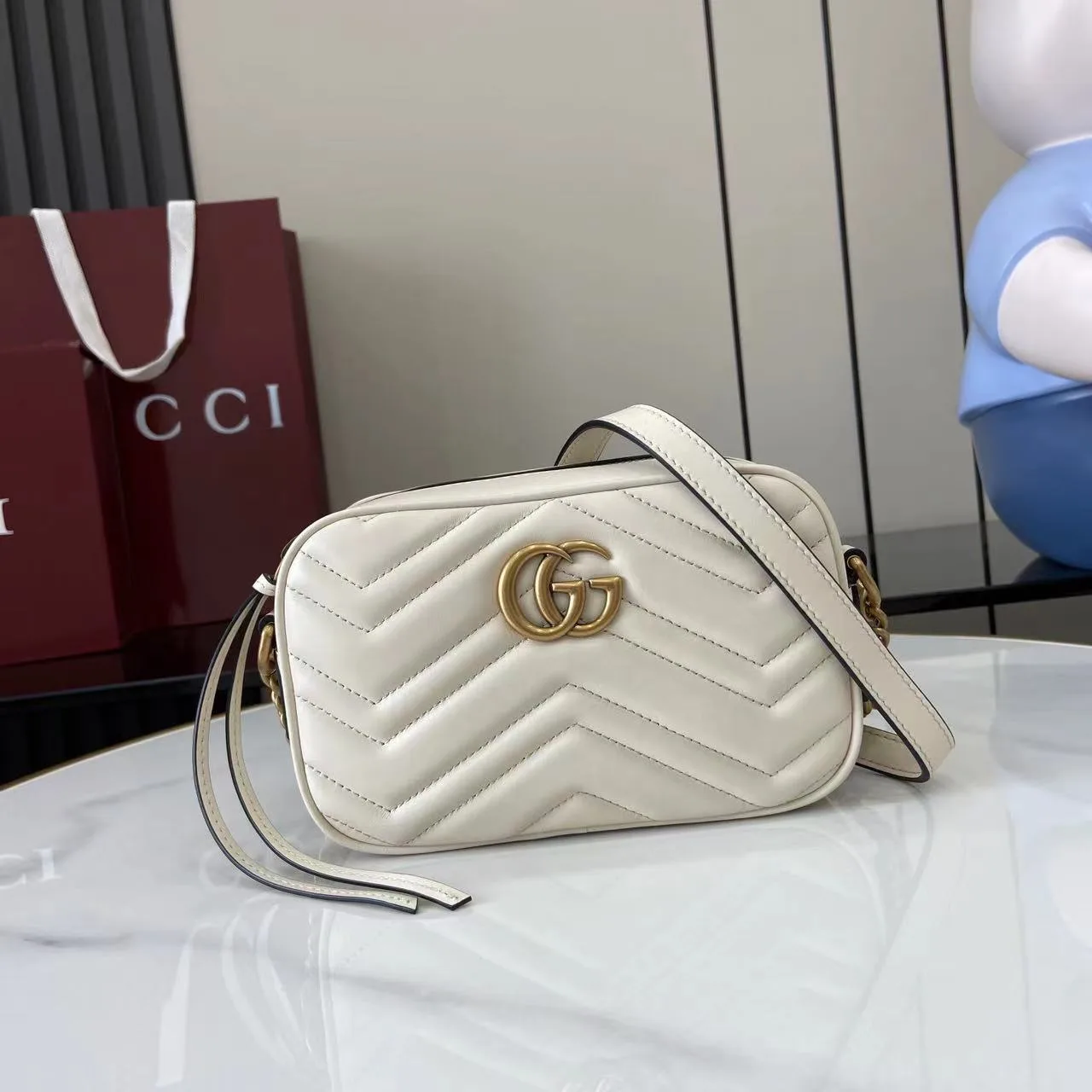 Gucci White Marmont GG Supreme Canvas Crossbody Bag product photo from LabelPicks