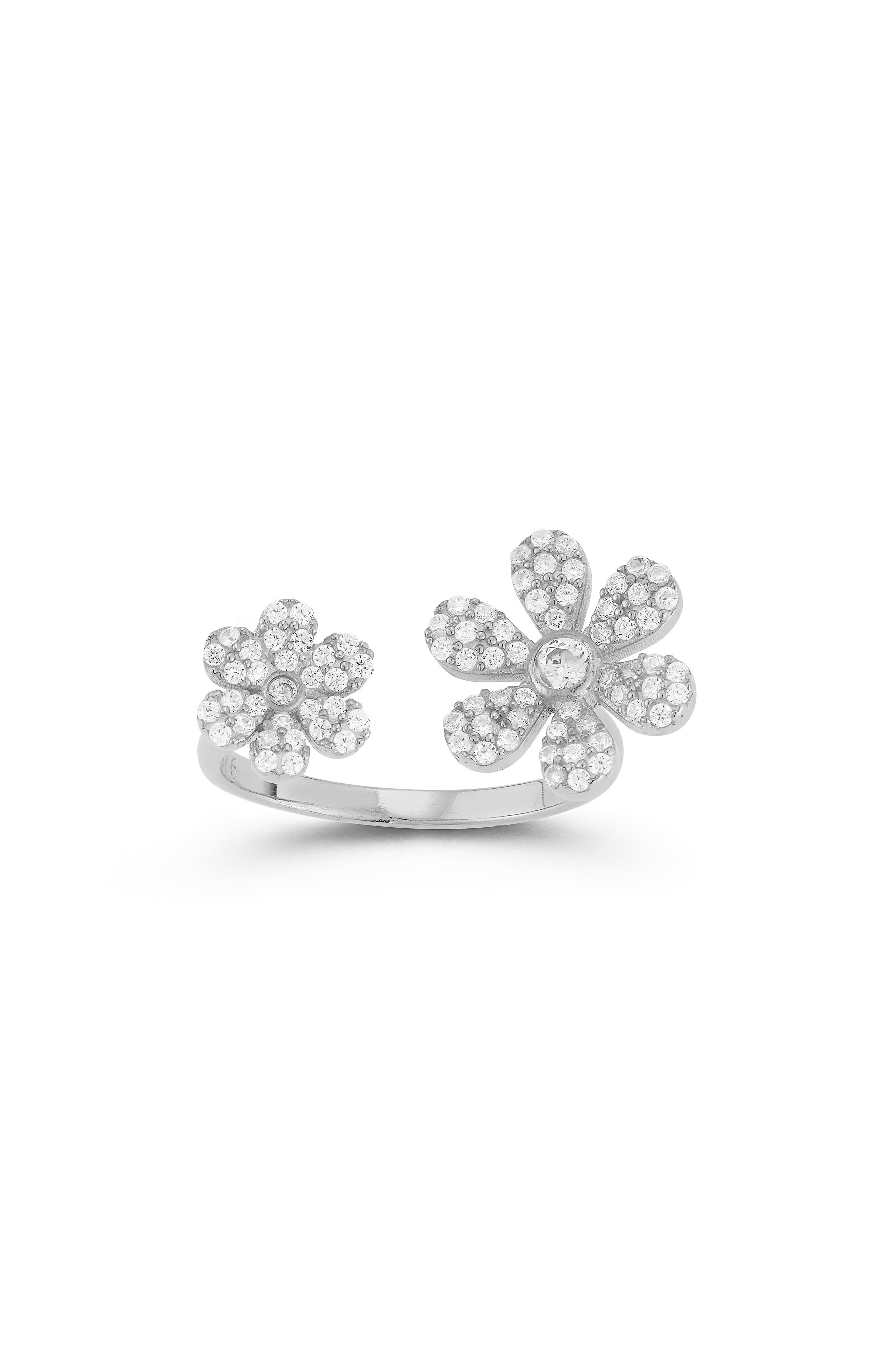 SPHERA MILANO Sterling Silver & CZ Flower Wrap Ring