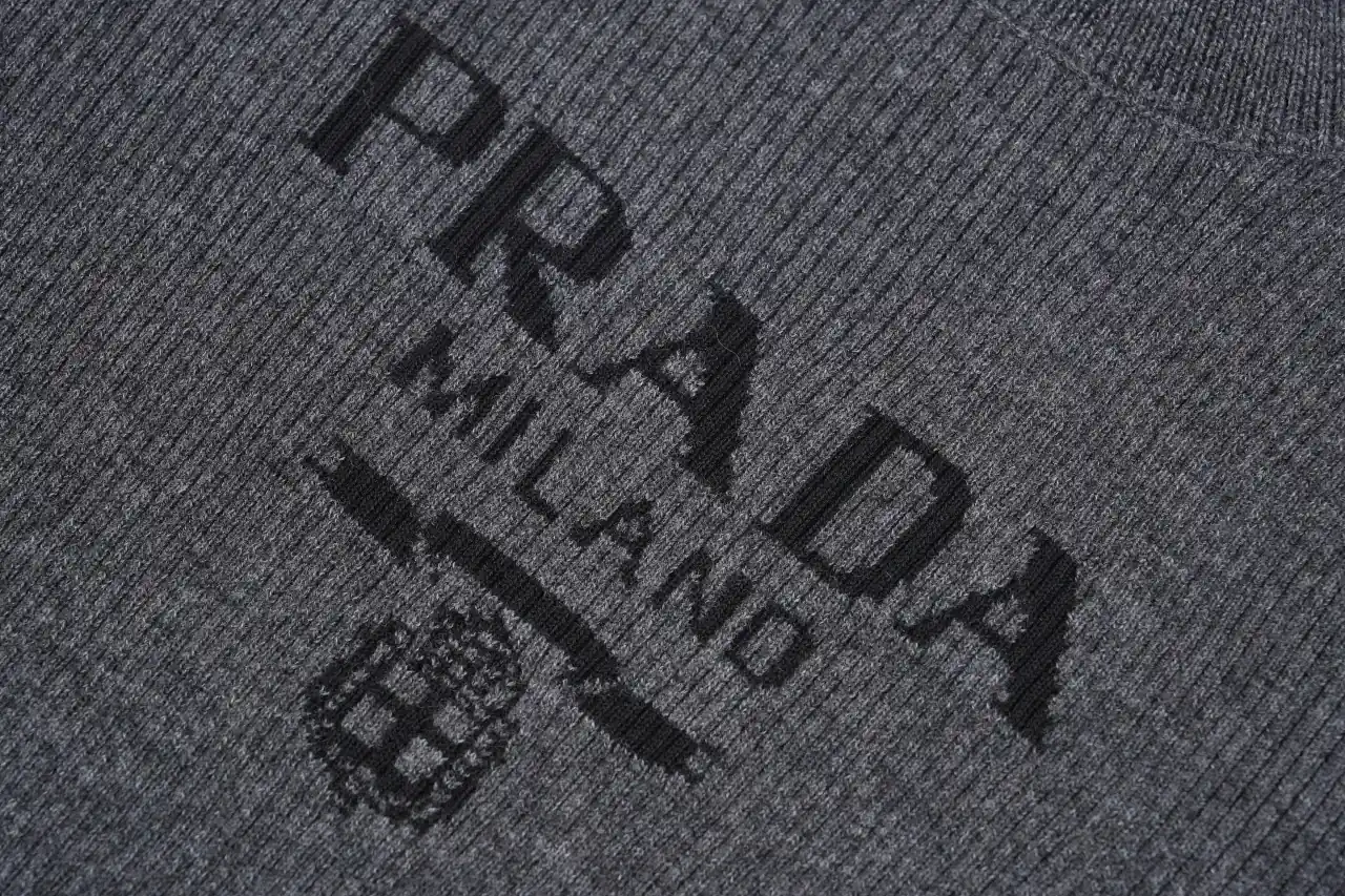 Prada Charcoal Recycled Silk Logo Jacquard Slim Knit Sweater product photo from LabelPicks