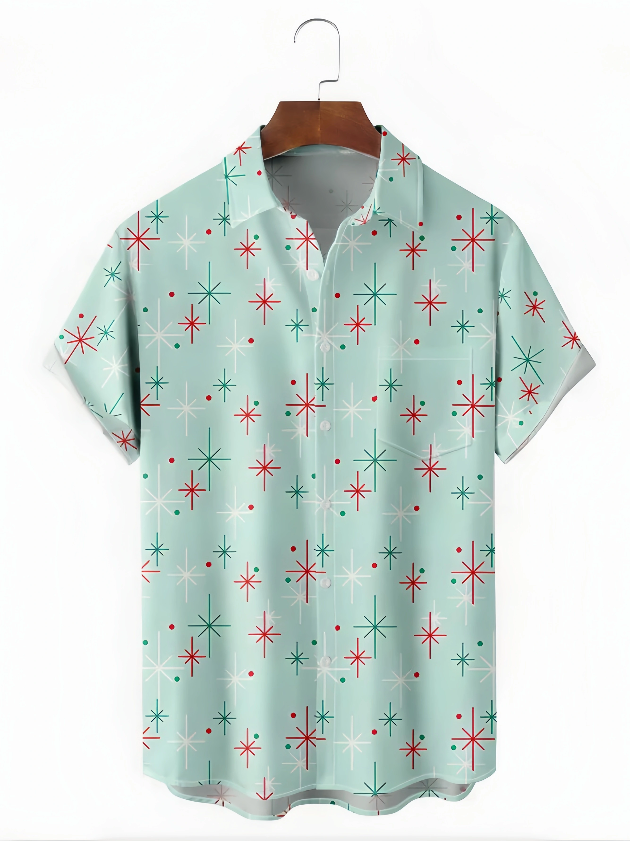 Geometric Chest Pocket Short Sleeve Casual Shirt