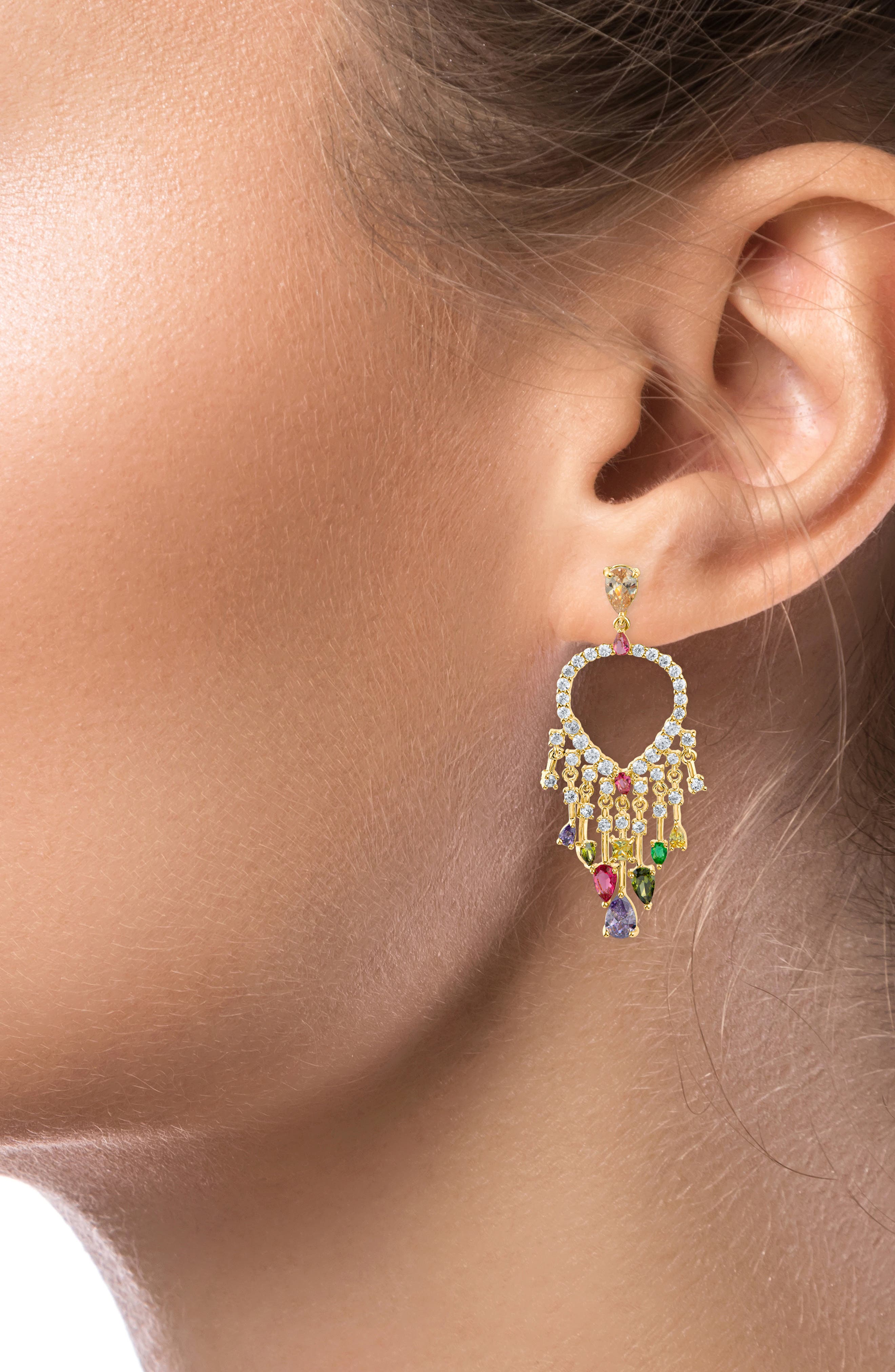 CZ by Kenneth Jay Lane Mixed CZ Front-Facing Teardrop Chandelier Earrings