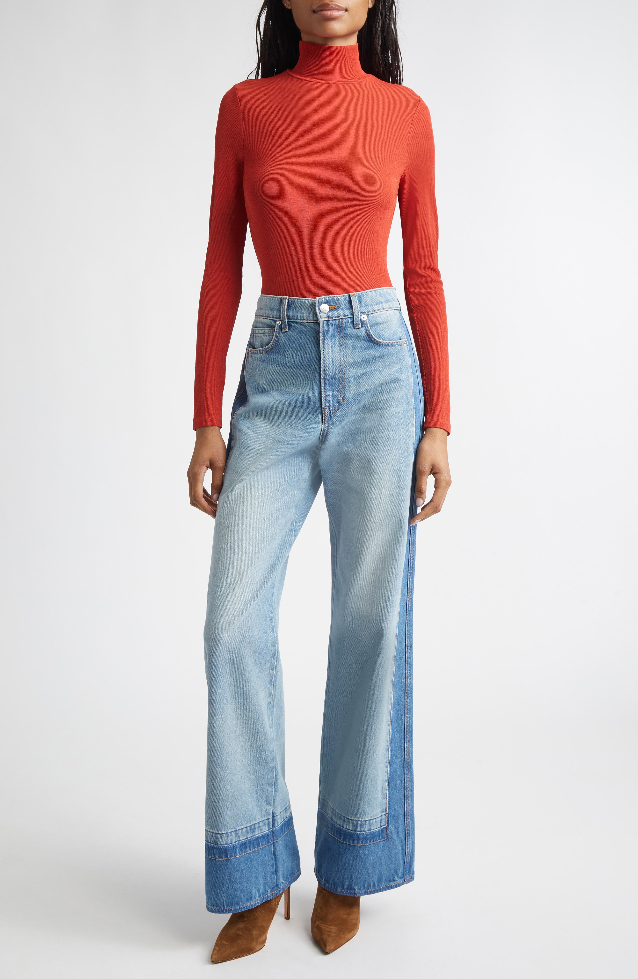 Veronica Beard Wyeth Rib Mock Neck Top