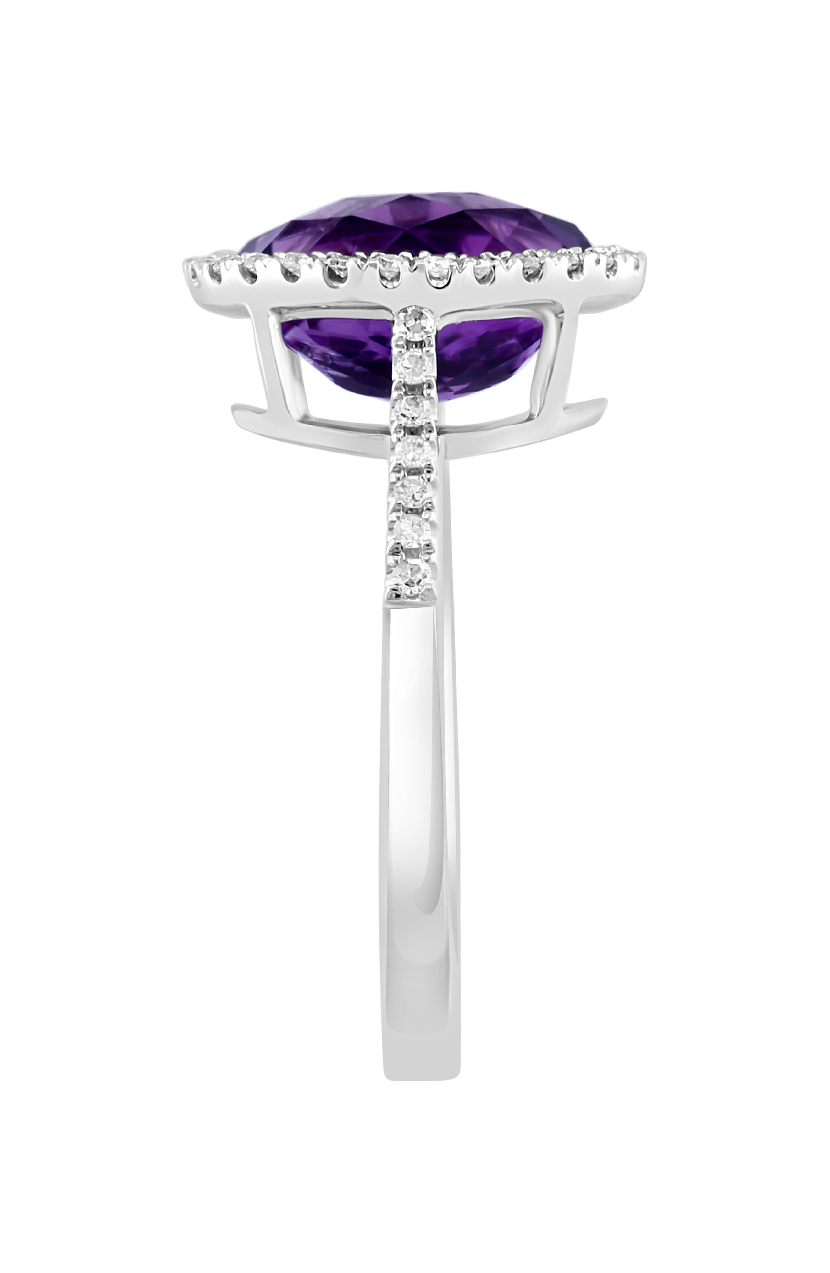 EFFY 14K White Gold Oval Amethyst & Diamond Halo Ring