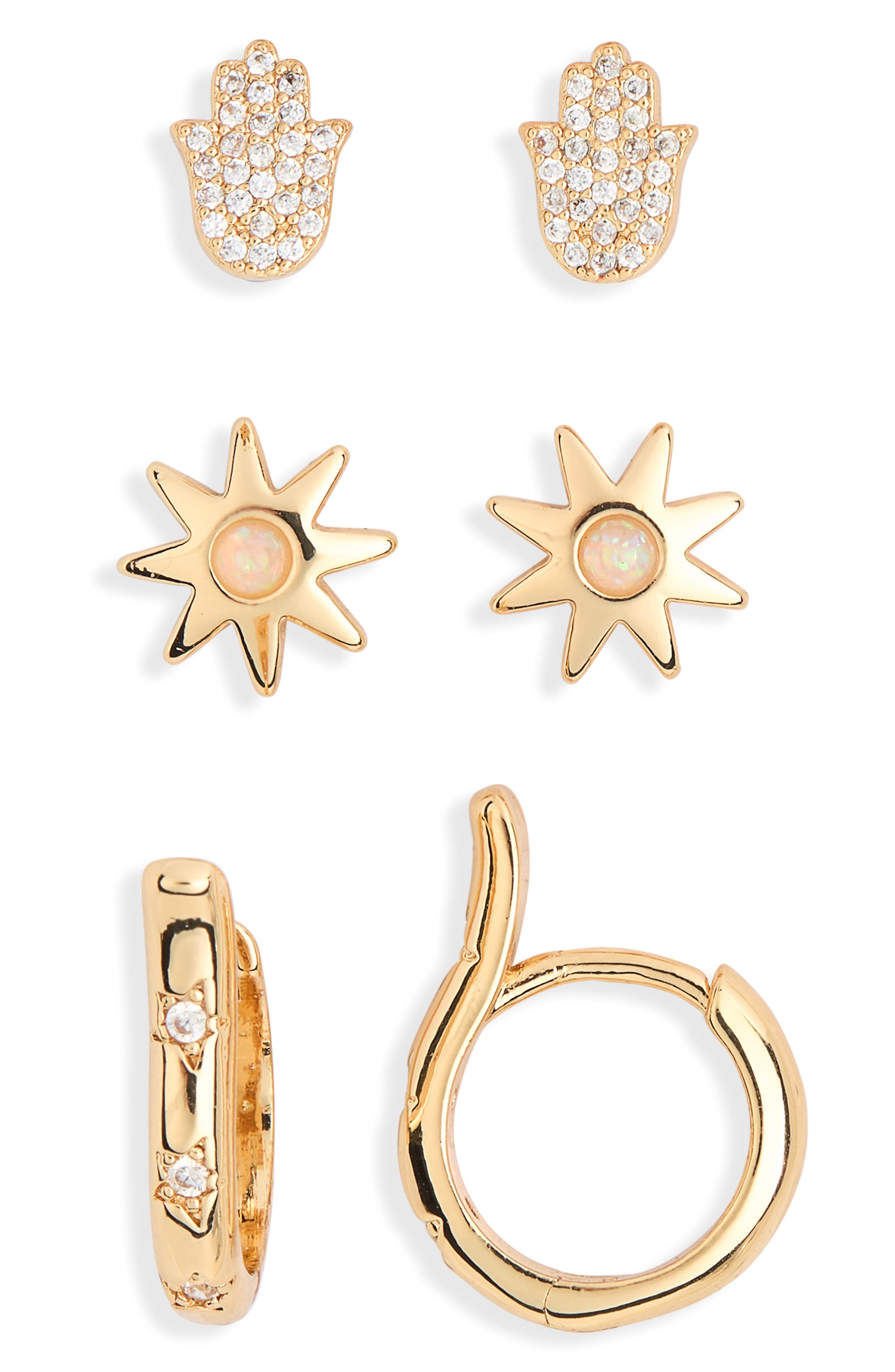 Leith 3-Pack CZ Hamsa Assorted Earrings