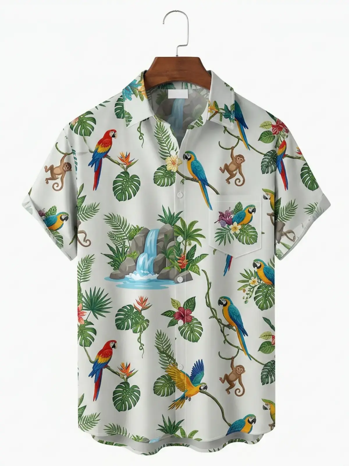 Men's printed shirts Jungle Parrot Monkey Aloha Shirt