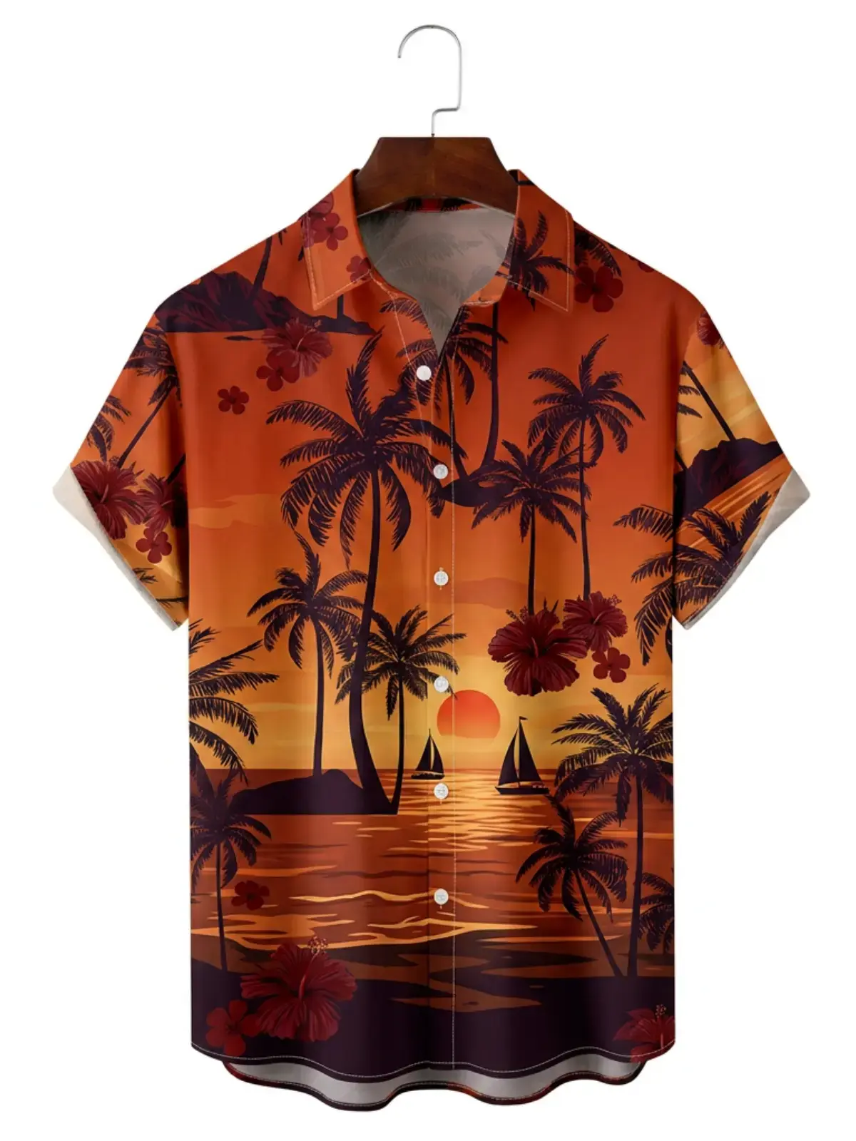 Men's printed shirts Orange Sunset Palm Hawaiian Shirt