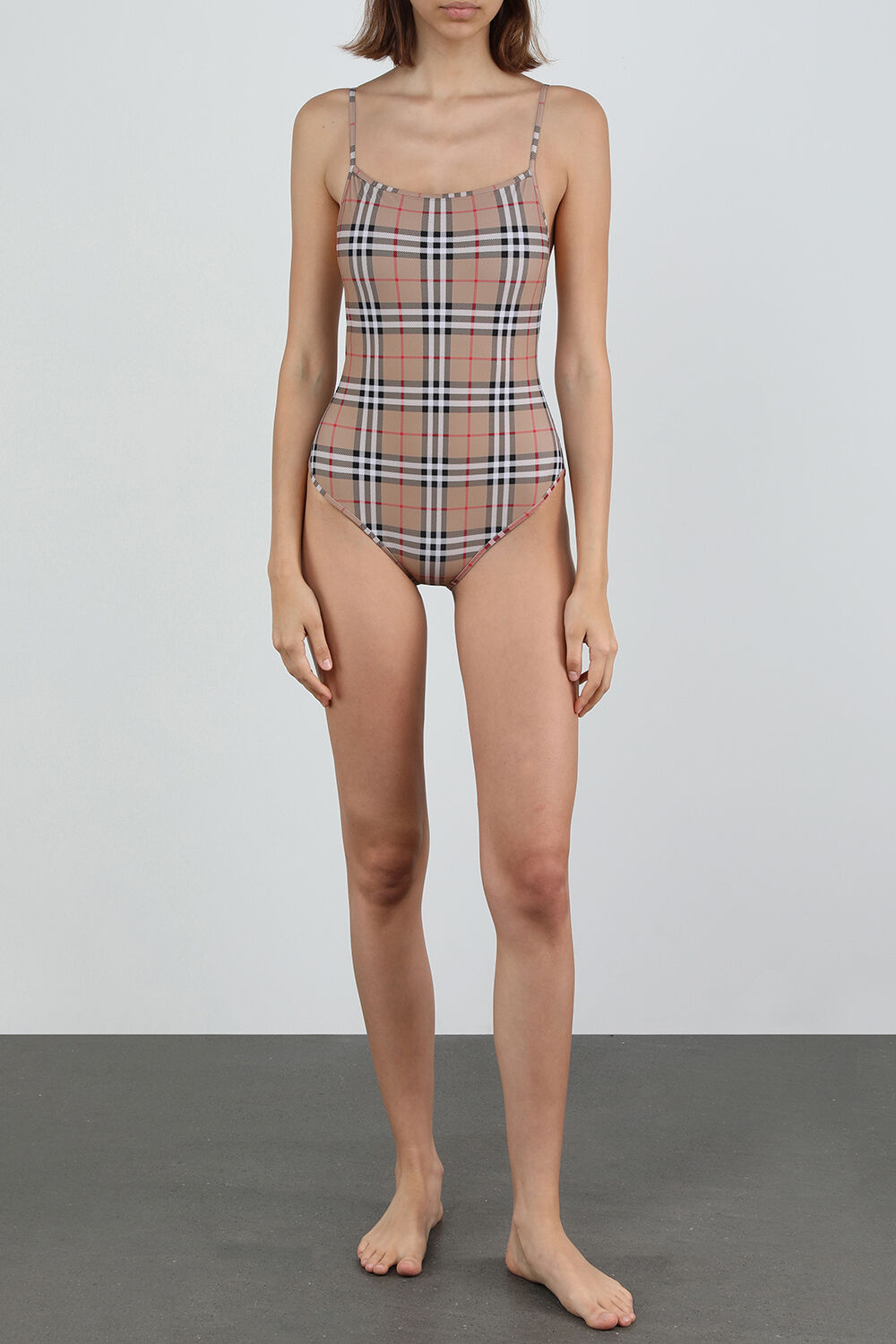 BURBERRY בגד ים משבצות שלם בגוון חום