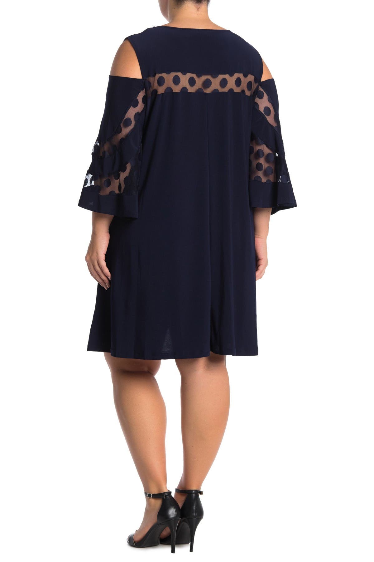 Nina Leonard Jewel Neck Cold Shoulder Three-Quarter Sleeve Dress
