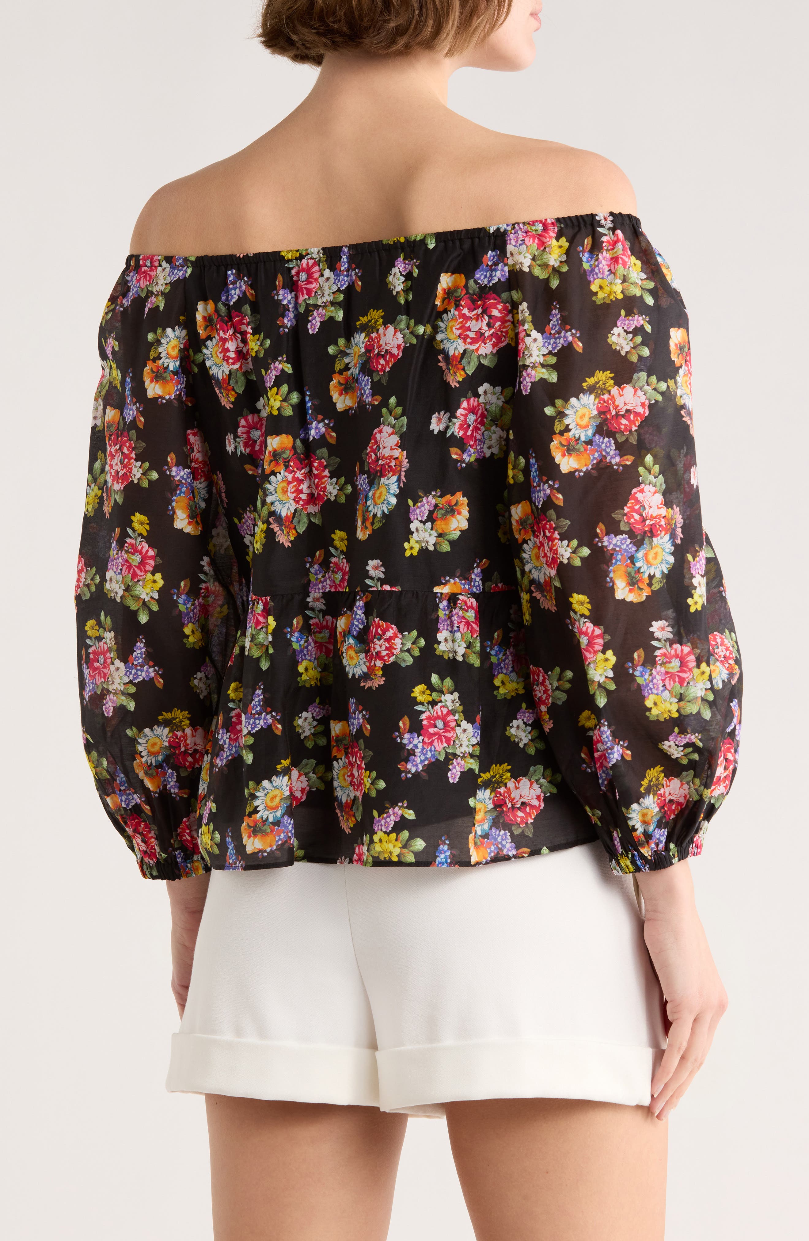 Alice + Olivia Floral Print Ruffle Peasant Top