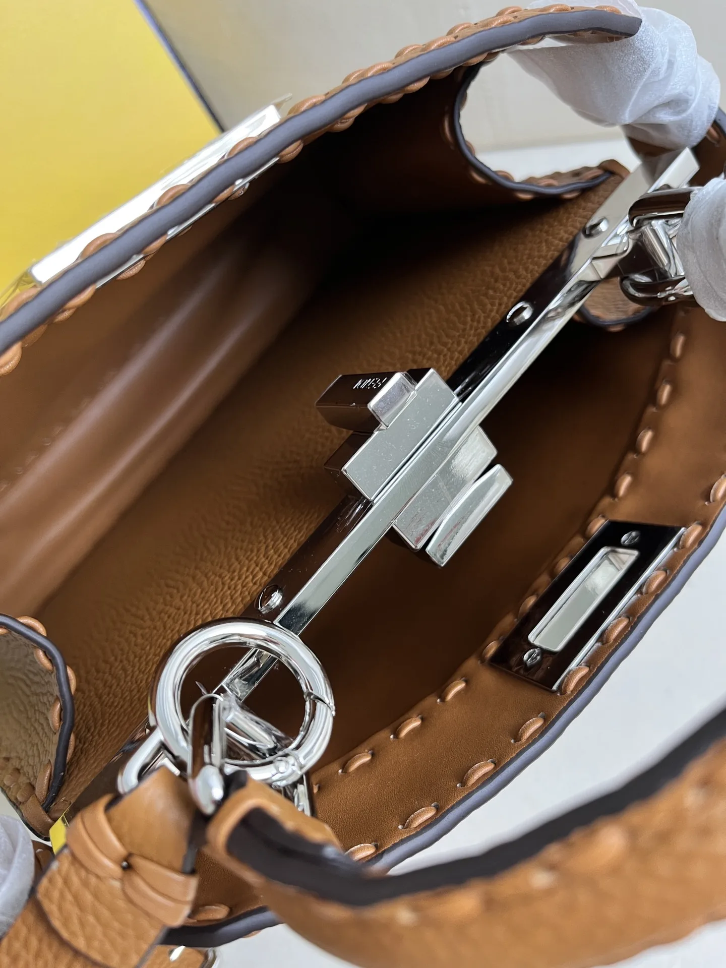 Fendi Brown Peekaboo Grained Leather Top Handle Bag product photo from LabelPicks