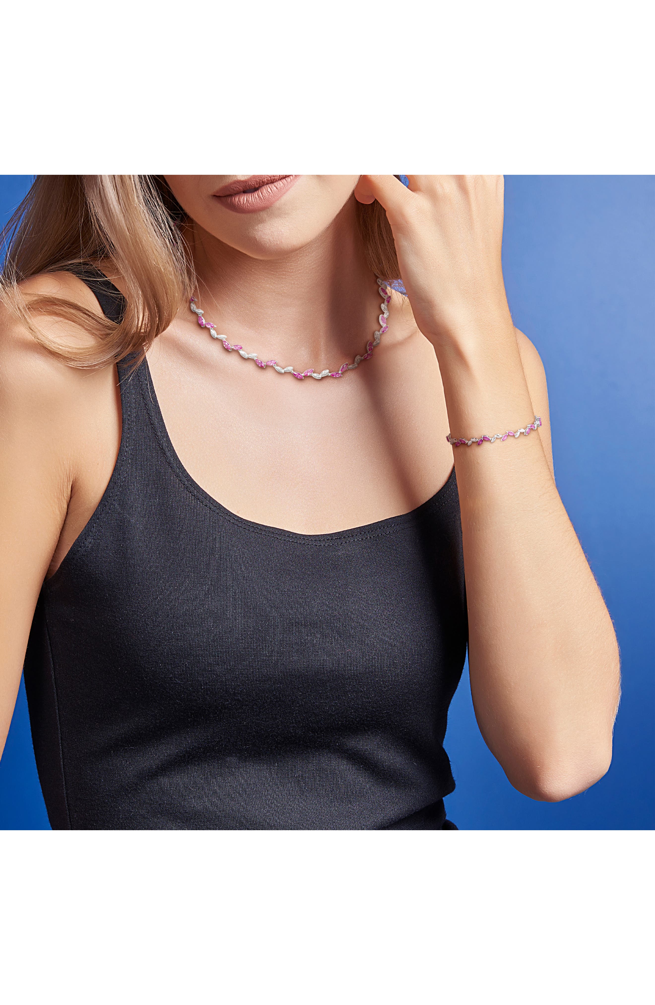 DELMAR Sterling Silver Lab Grown Pink Sapphire Necklace & Bracelet Set