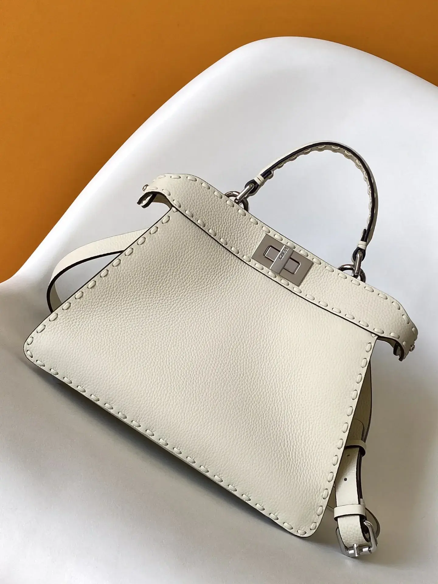 Fendi Peekaboo White Calfskin Top Handle Bag product photo from LabelPicks