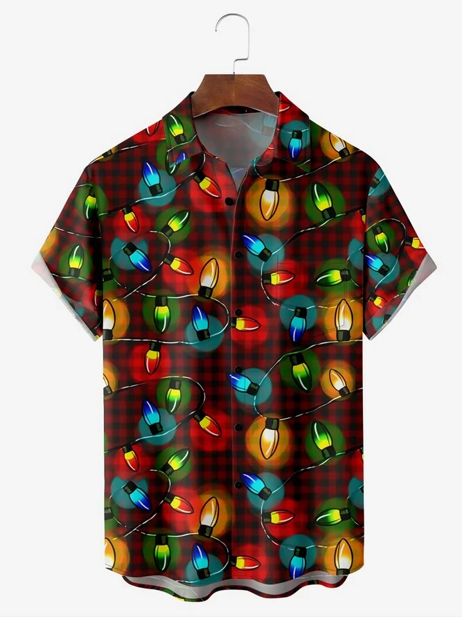 Christmas Decorated Chest Pocket Short Sleeve Casual Shirt