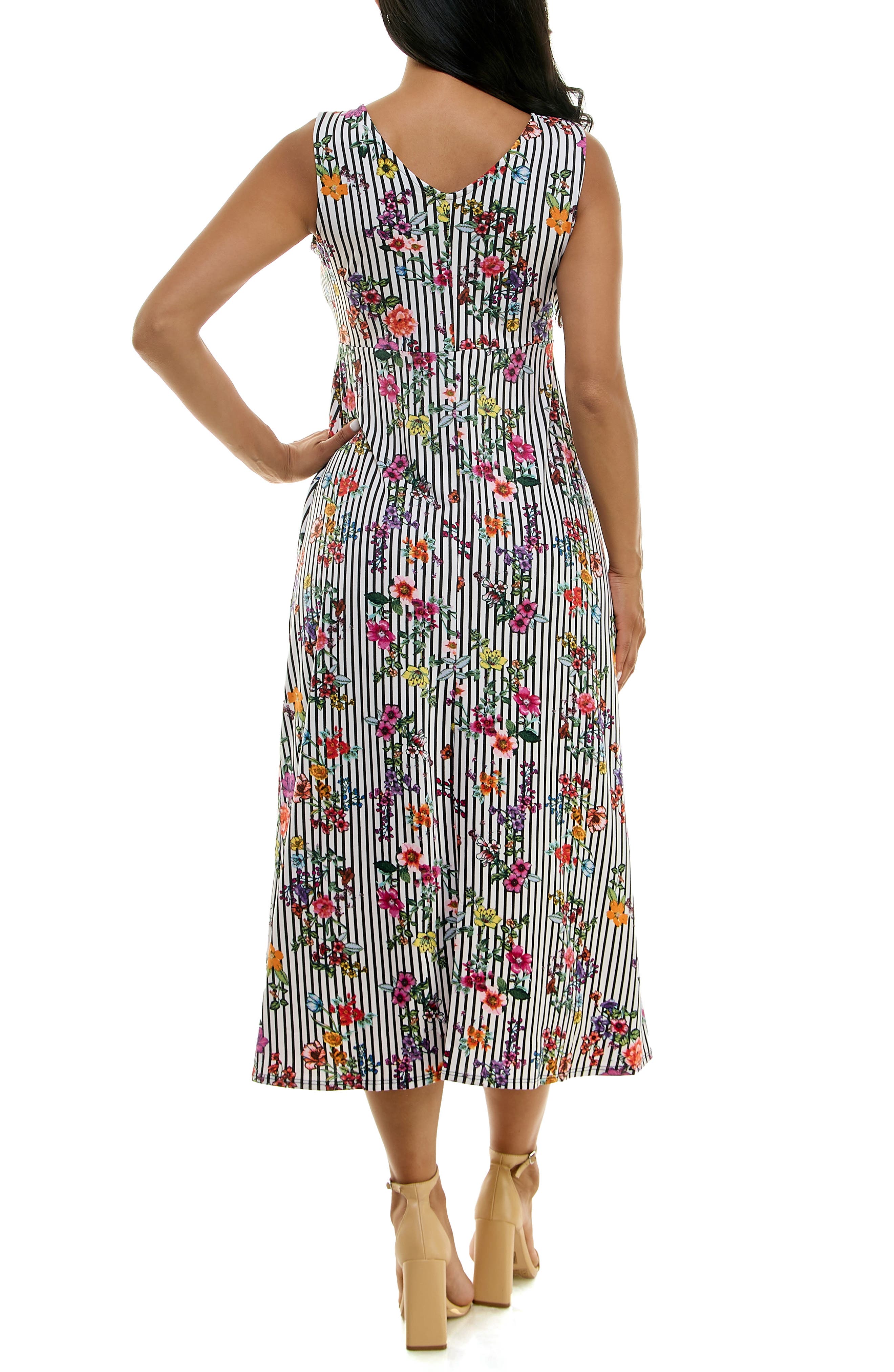 Nina Leonard Tie Front Sleeveless Midi Dress