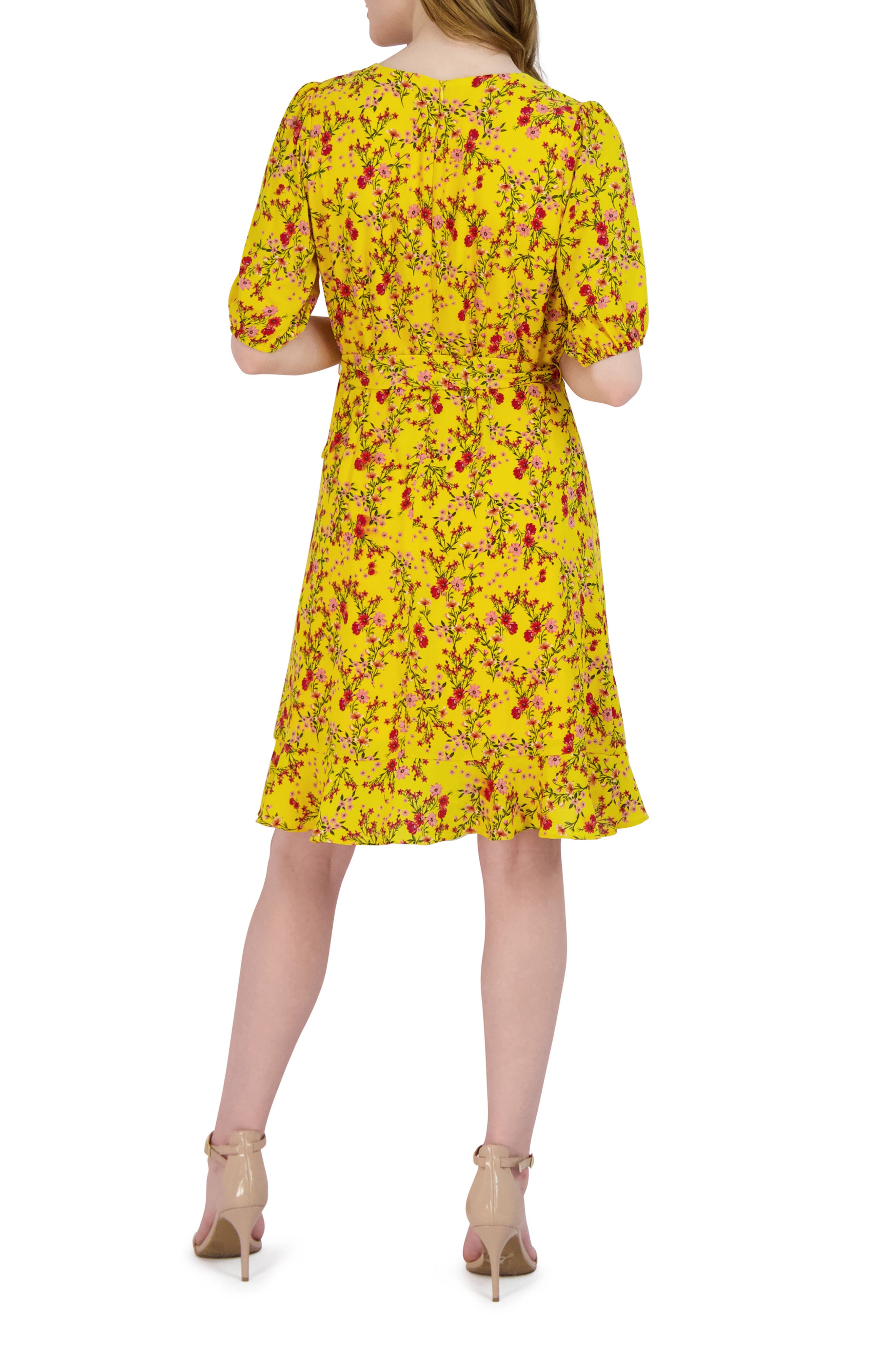 Julia Jordan Puff Sleeve Floral Faux Wrap Dress
