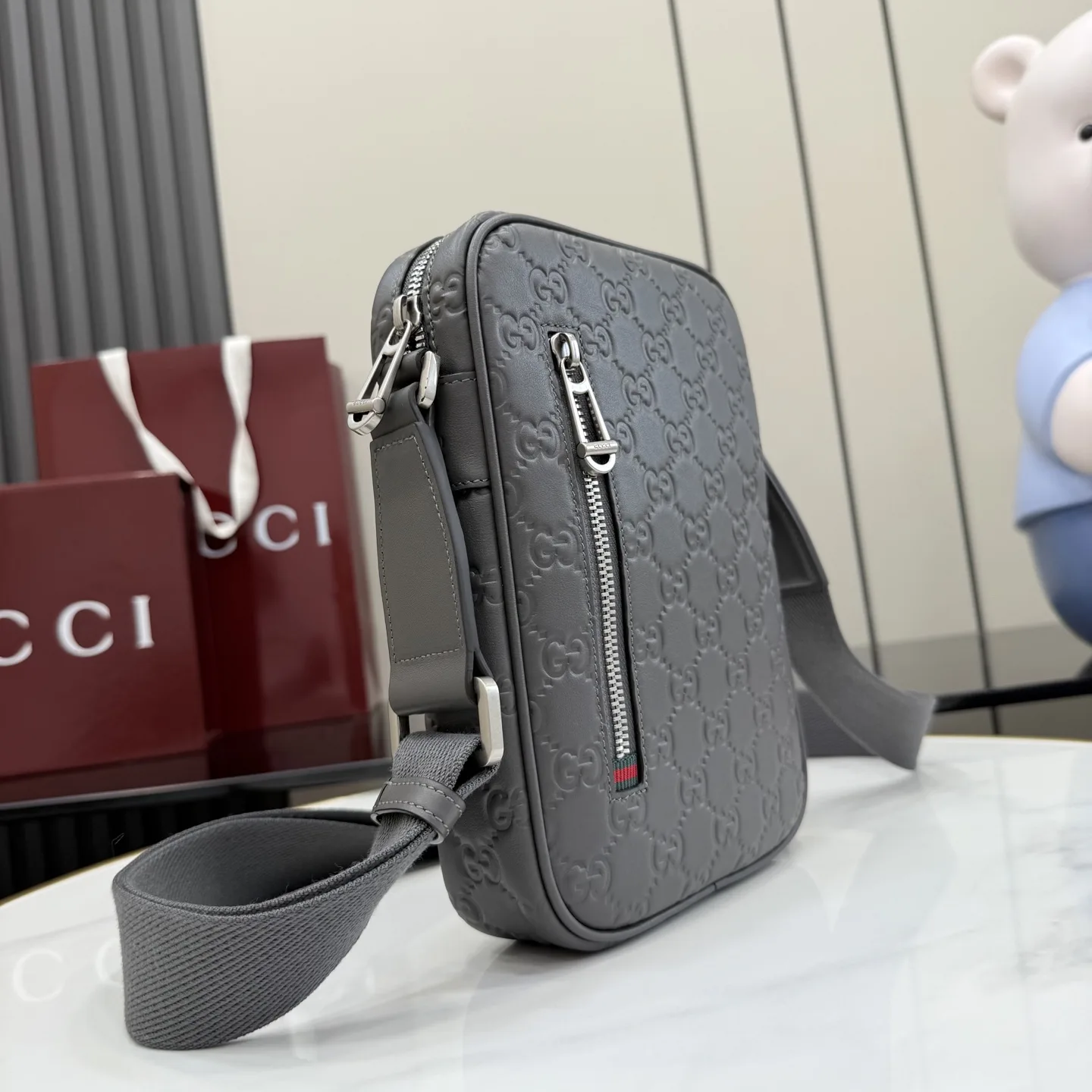 Gucci Grey Smooth Leather Crossbody Bag product photo from LabelPicks