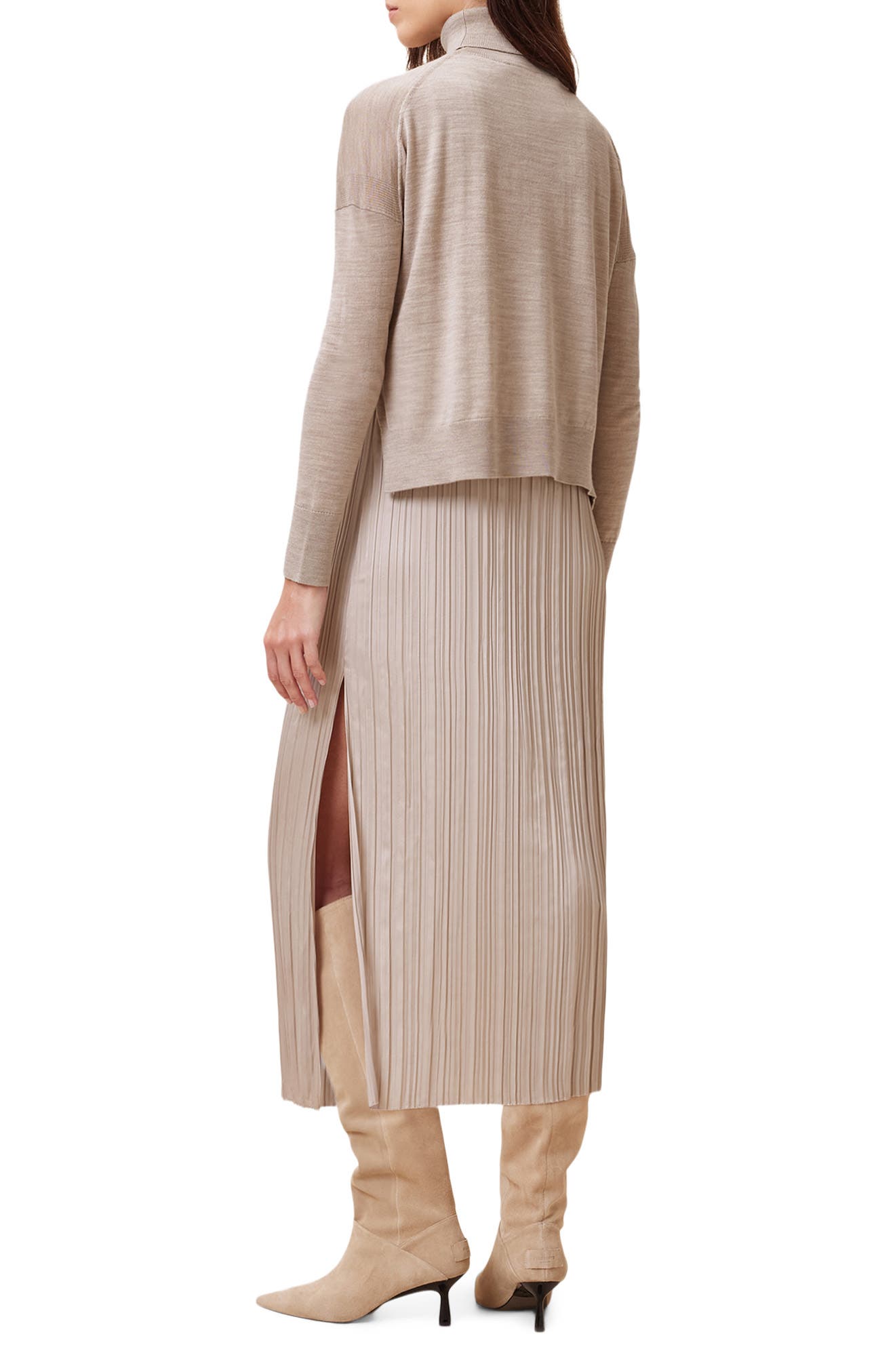 AllSaints Vittoria Merino Wool High-Low Sweater & Micropleat Midi Dress Set