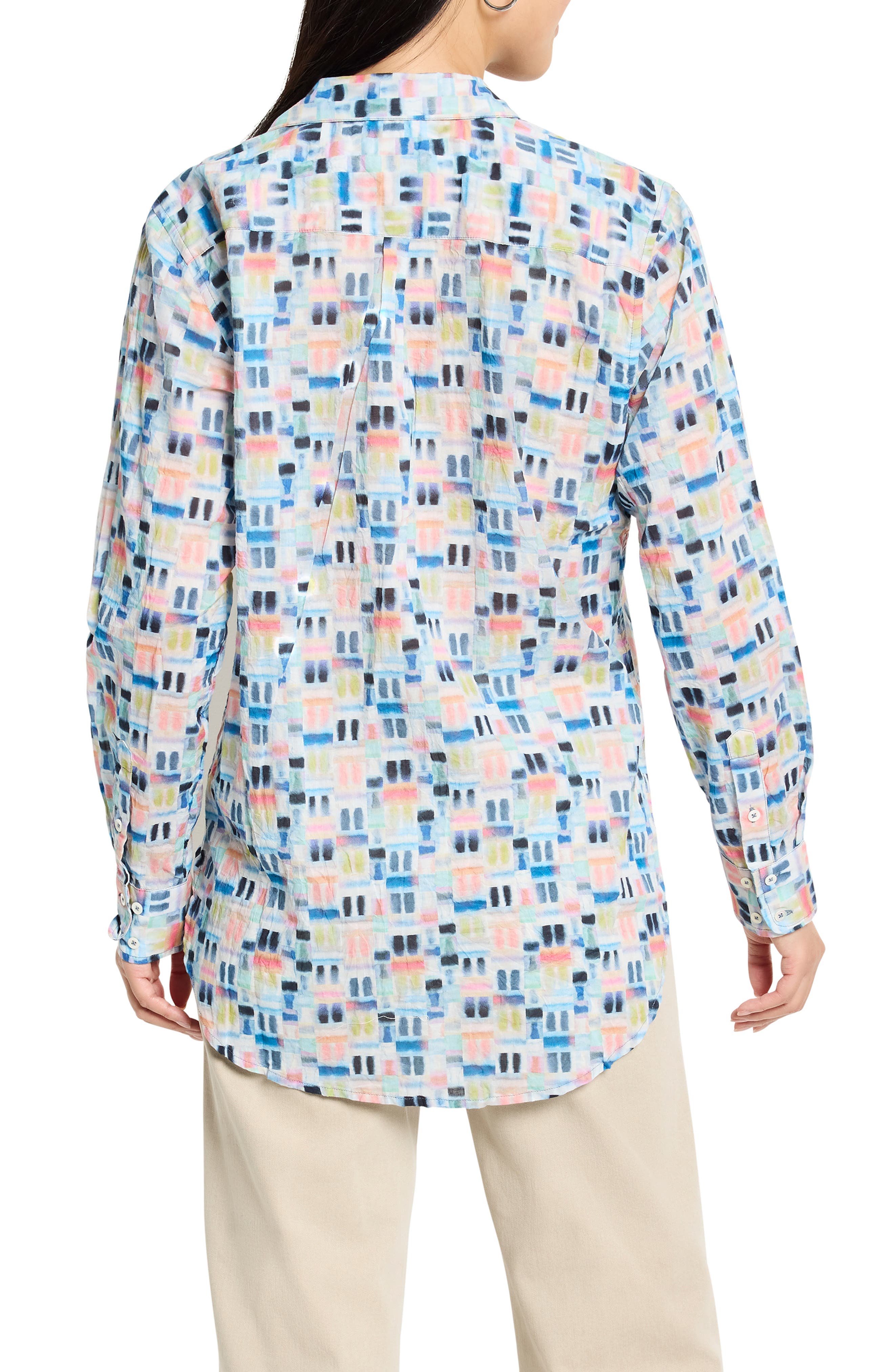 NIC+ZOE Portofino Geo Print Cotton Button-Up Shirt