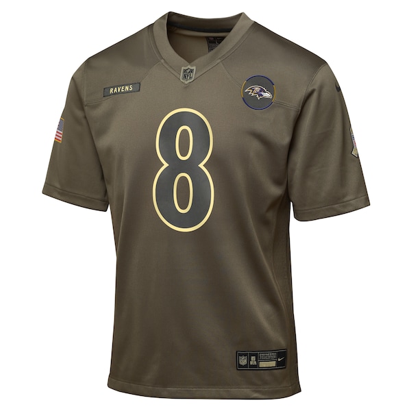 Lamar Jackson Baltimore Ravens Nike Youth 2025 Salute to Service Game Jersey - Olive